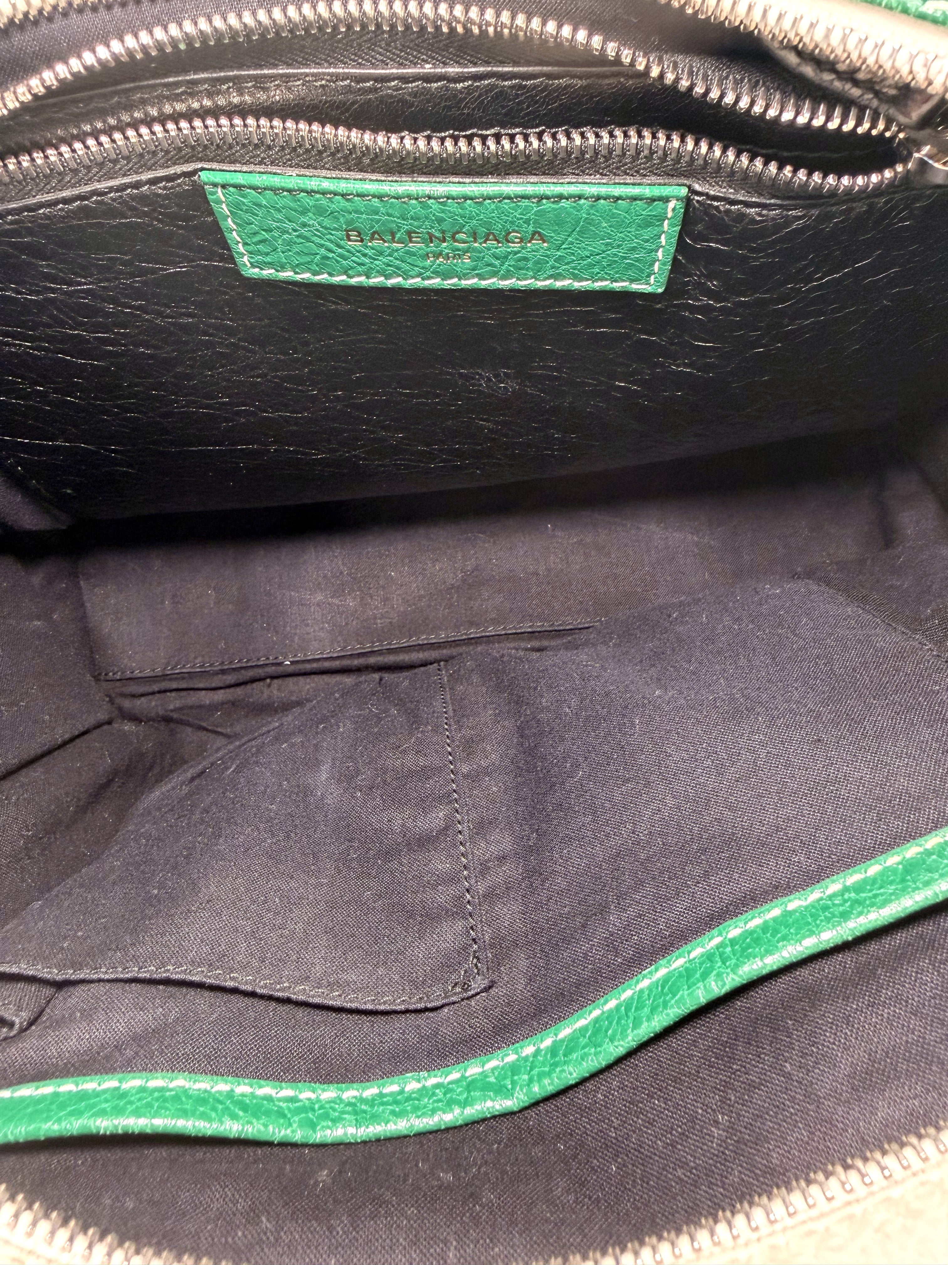 Balenciaga Bazar Shopper with Green/White/Black Stripe in Arena Leather