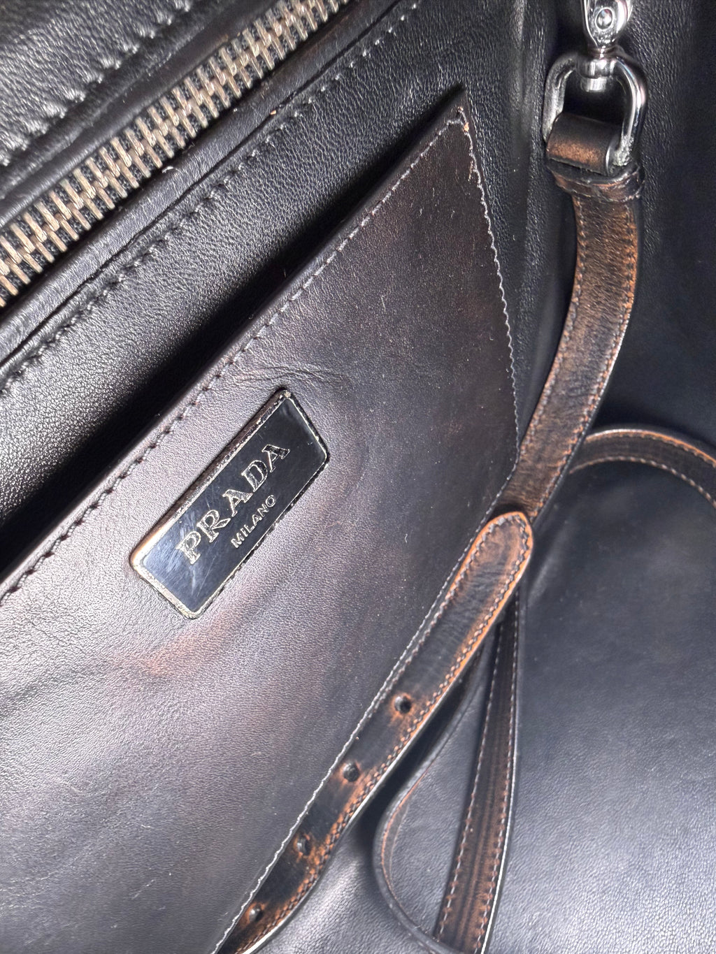Prada Galleria Studded Tote in Burnished Brown Calfskin with Eyelets & Studs