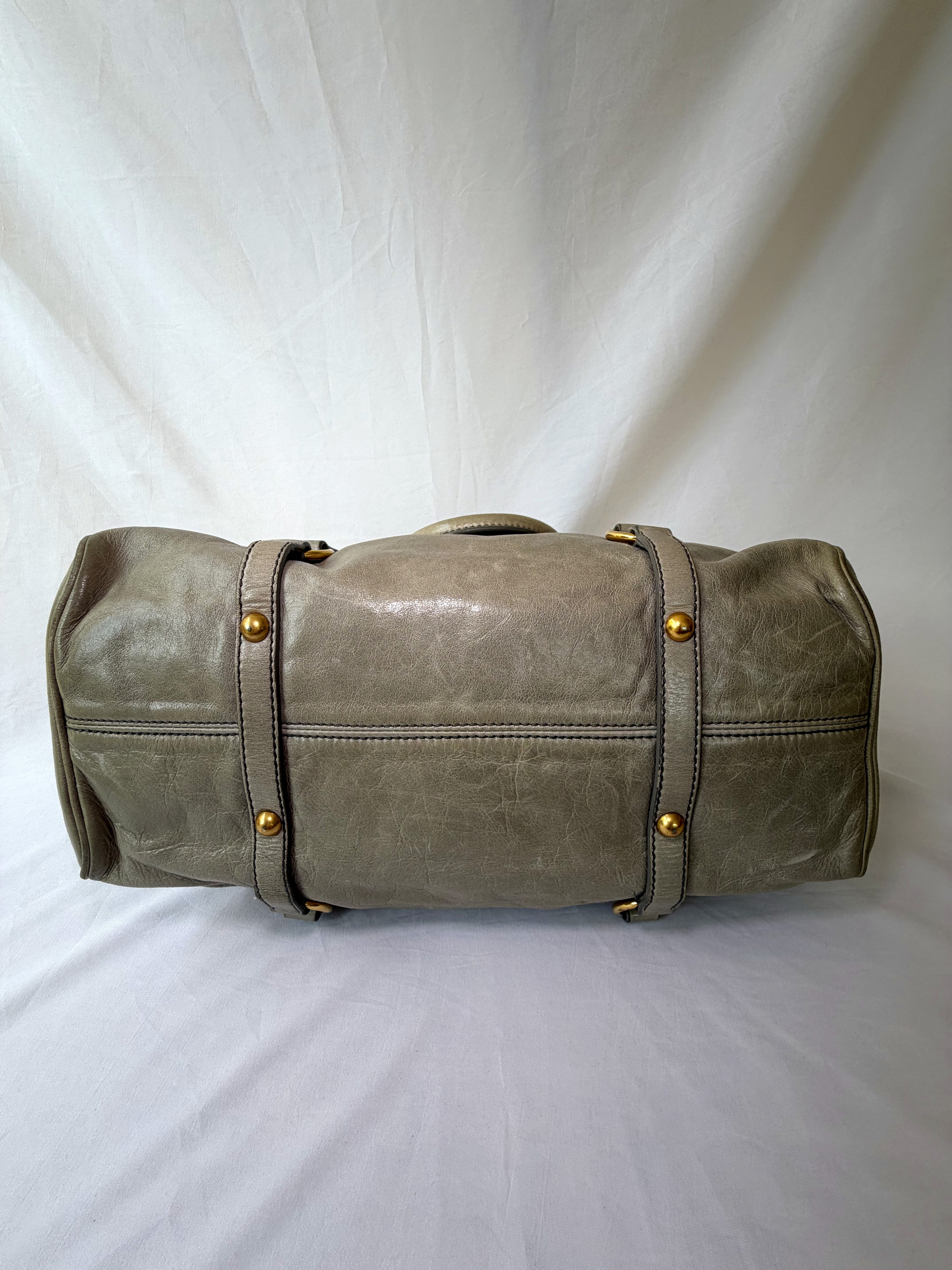 Miu Miu Vitello Lux Satchel in Greige/Taupe