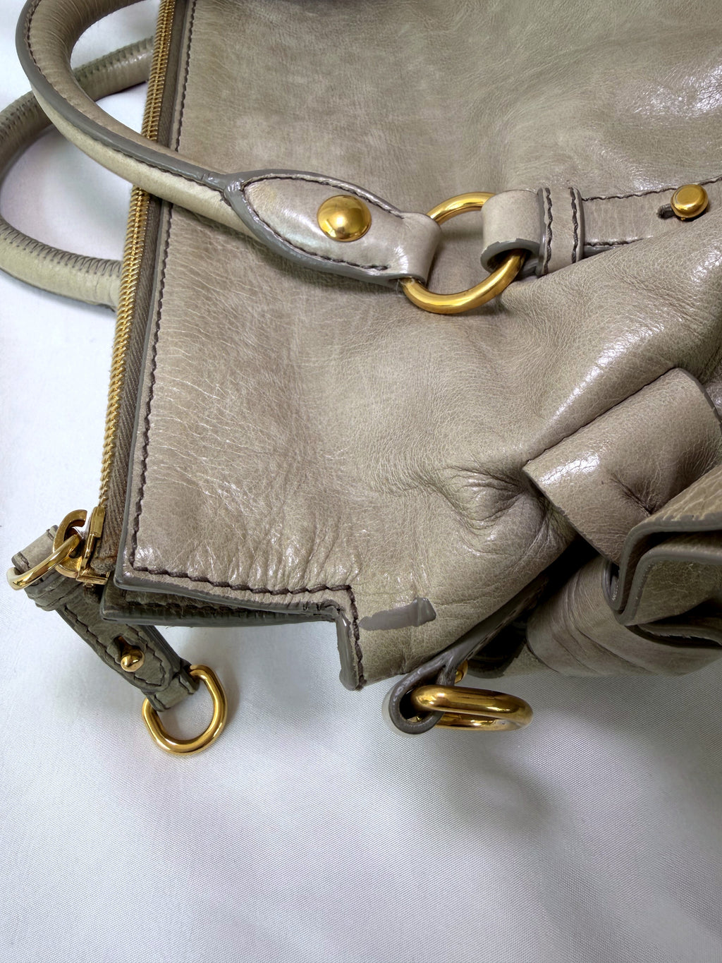 Miu Miu Vitello Lux Satchel in Greige/Taupe