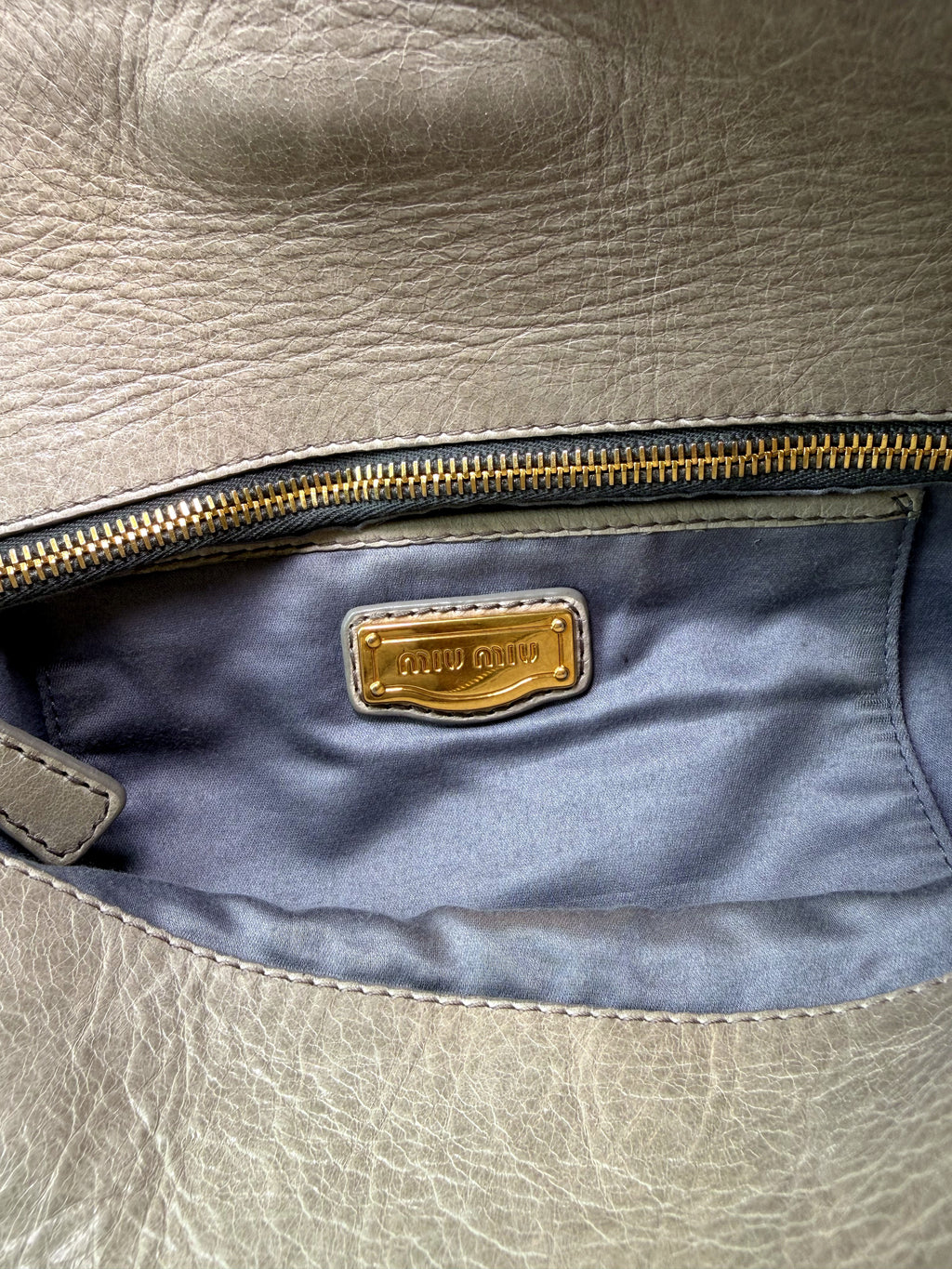 Miu Miu Vitello Lux Satchel in Greige/Taupe