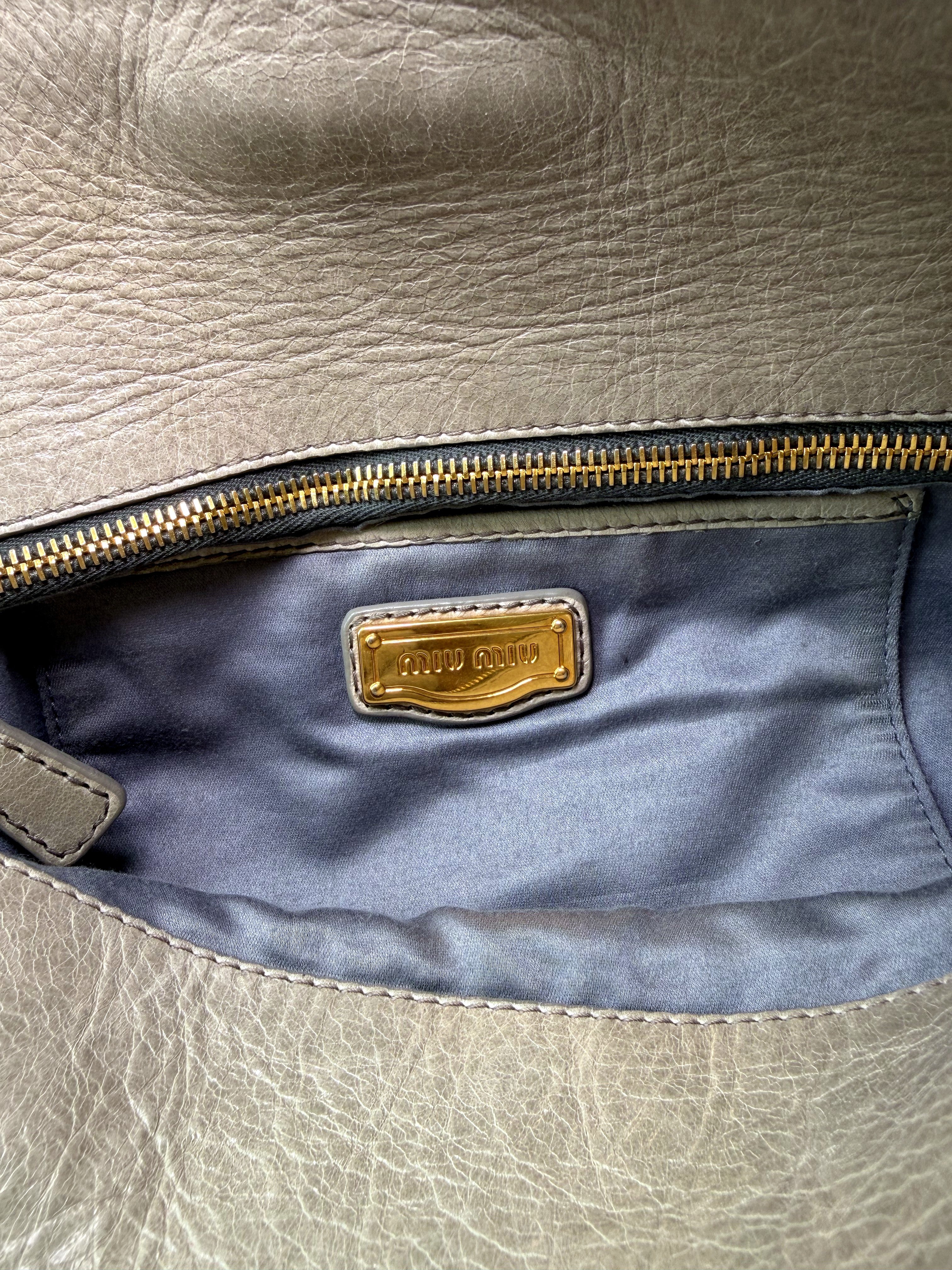 Miu Miu Vitello Lux Satchel in Greige/Taupe