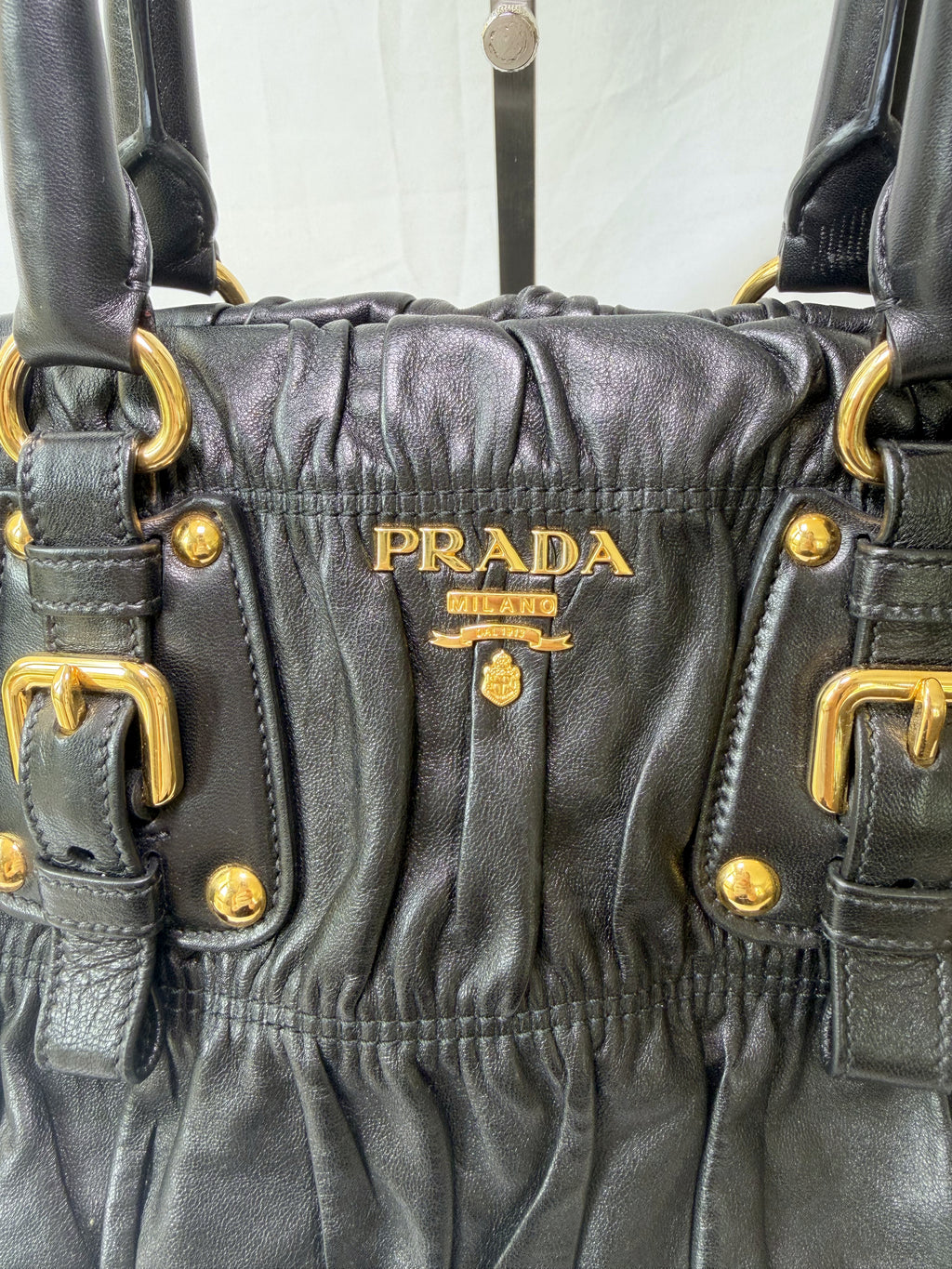 Prada Gaufre Tote in Black, Ruched Nappa Leather