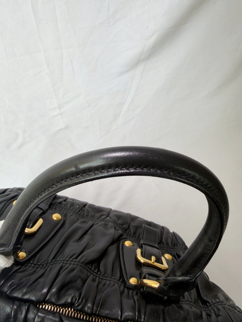 Prada Gaufre Tote in Black, Ruched Nappa Leather
