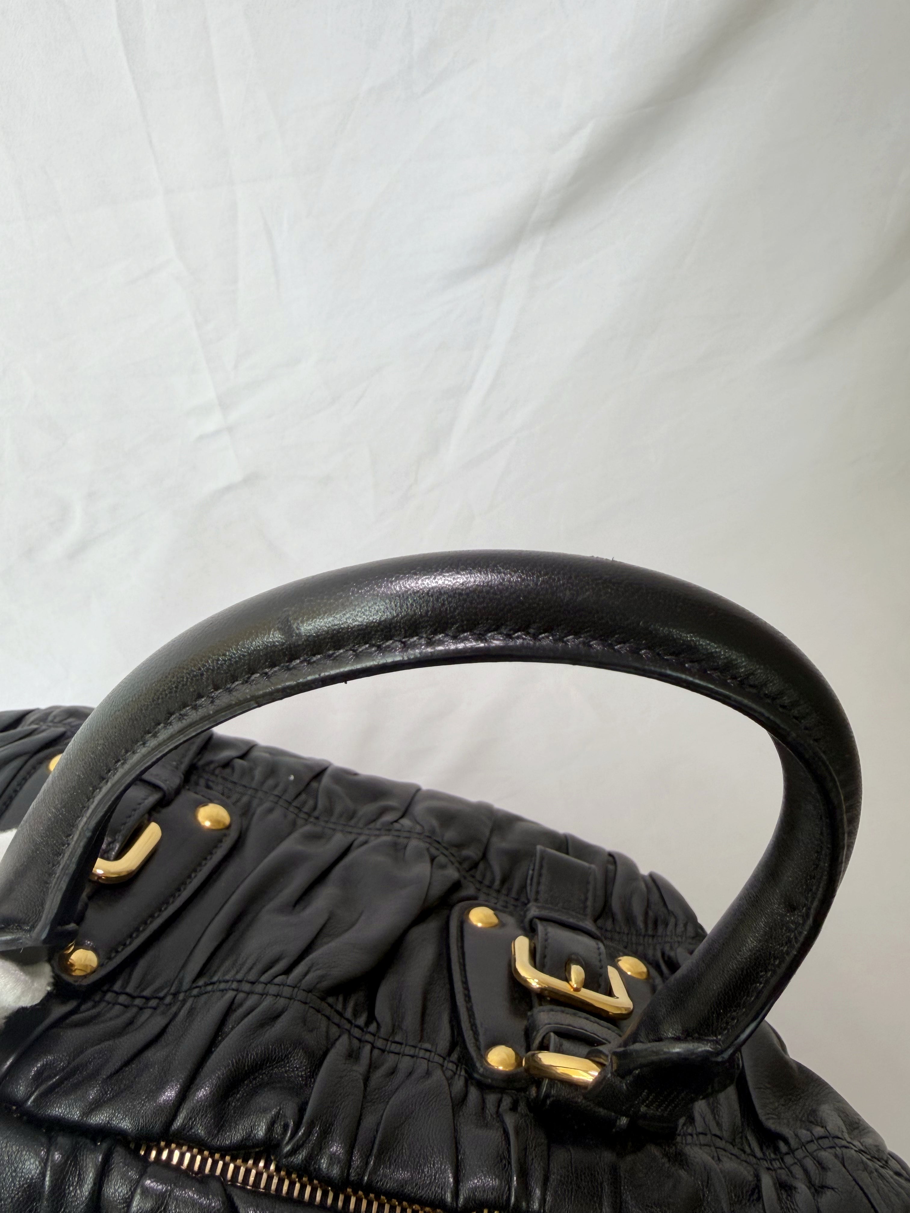 Prada Gaufre Tote in Black, Ruched Nappa Leather