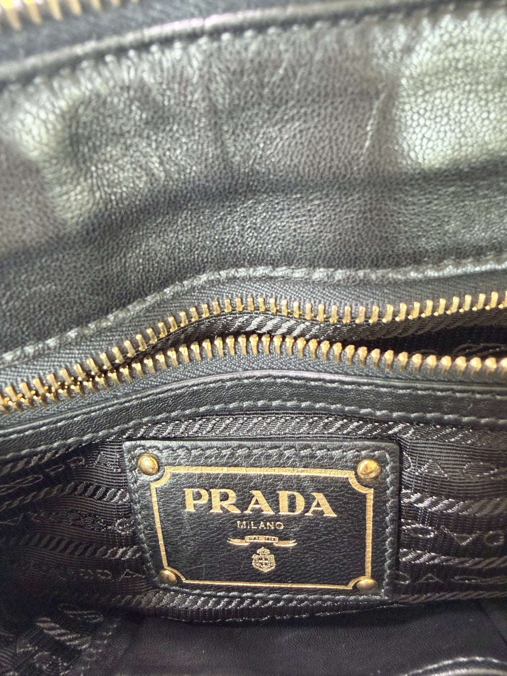 Prada Gaufre Tote in Black, Ruched Nappa Leather