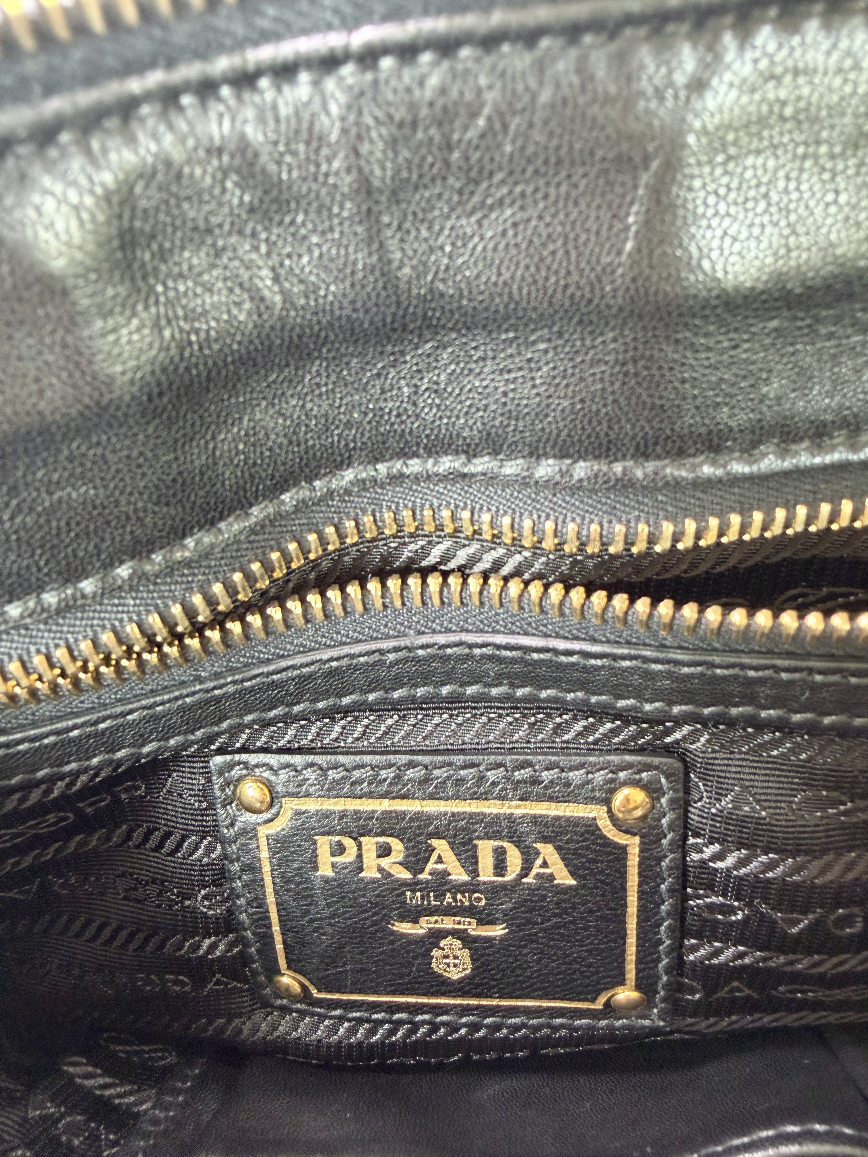 Prada Gaufre Tote in Black, Ruched Nappa Leather