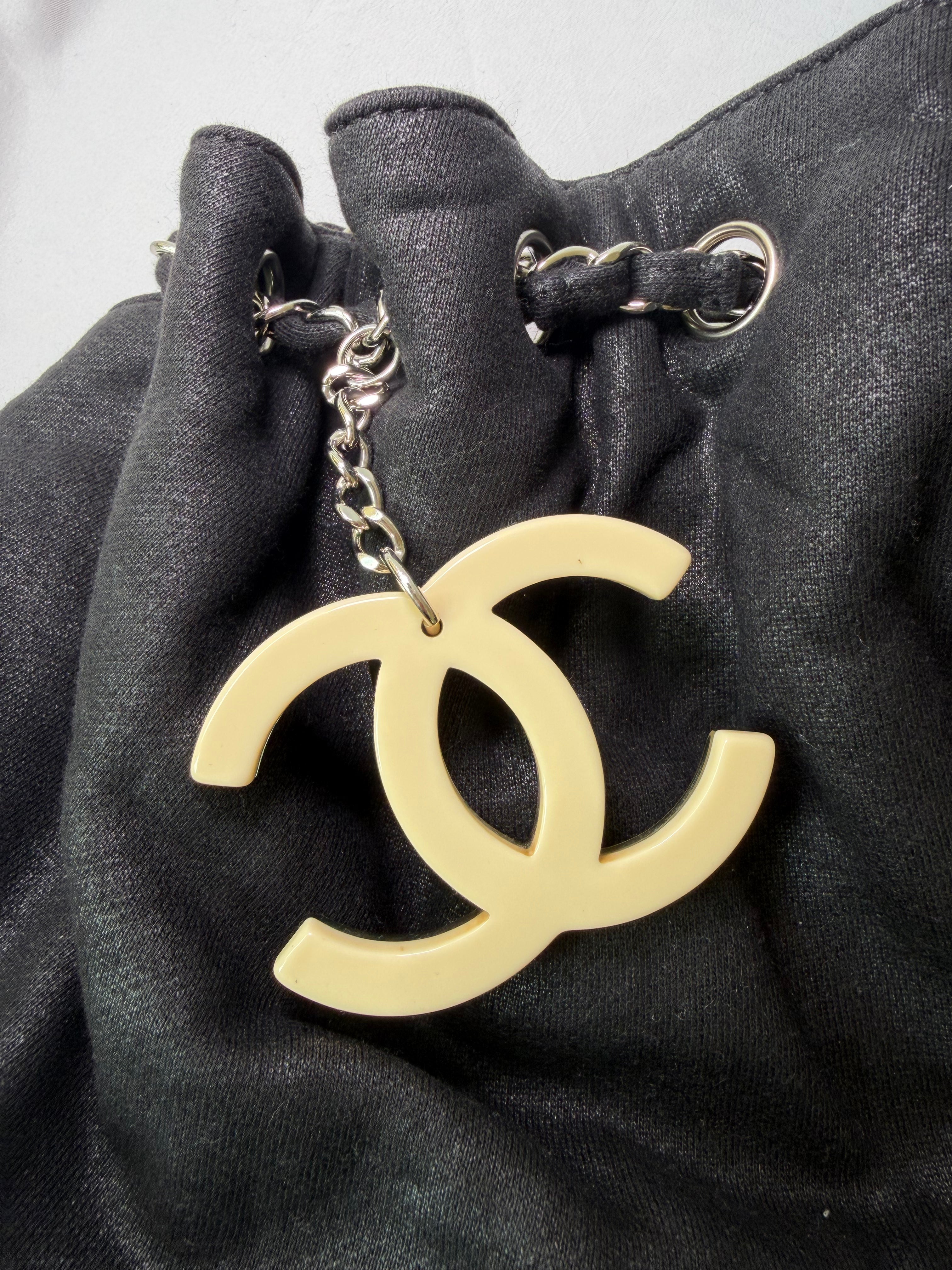 Chanel Melrose Cabas Tote in Black Canvas With CC Charm