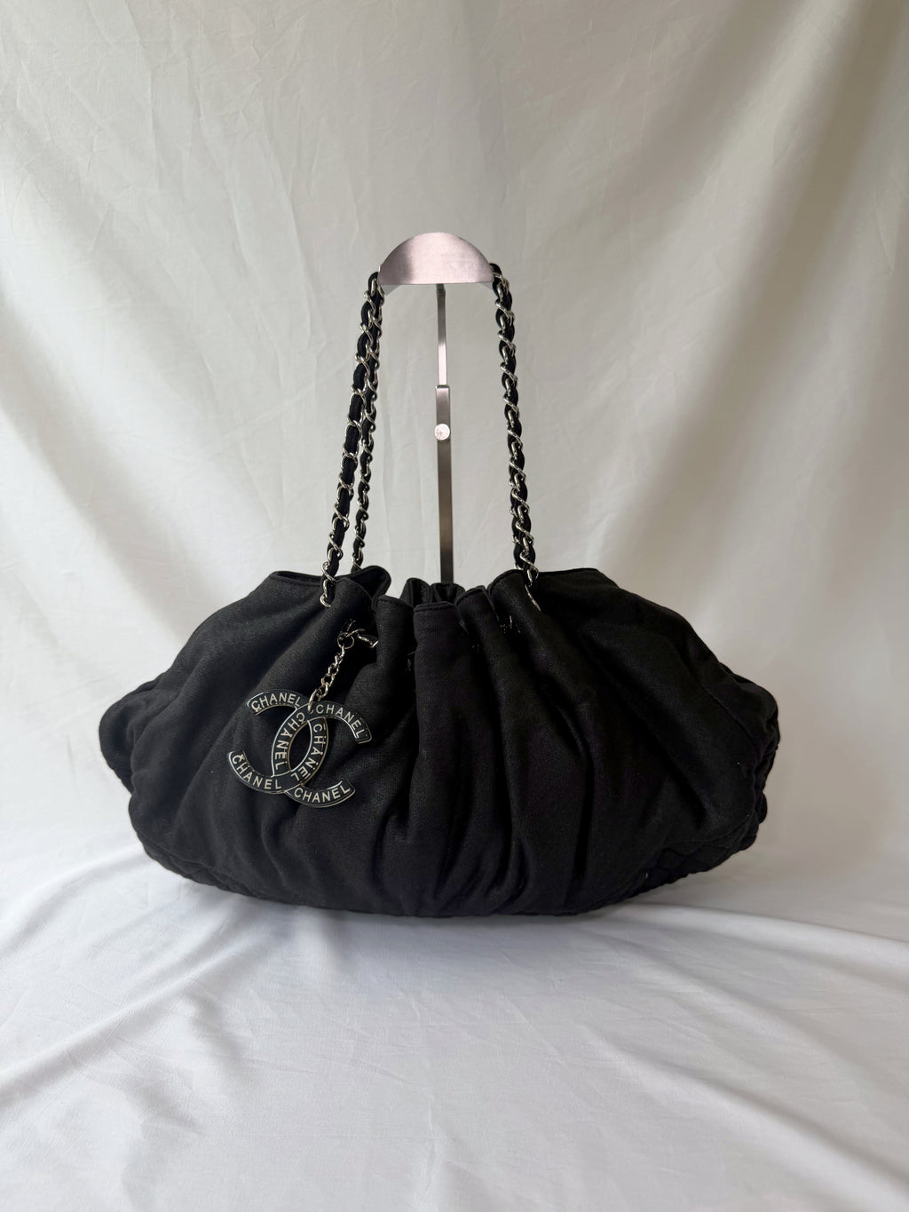 Chanel Melrose Cabas Tote in Black Canvas With CC Charm