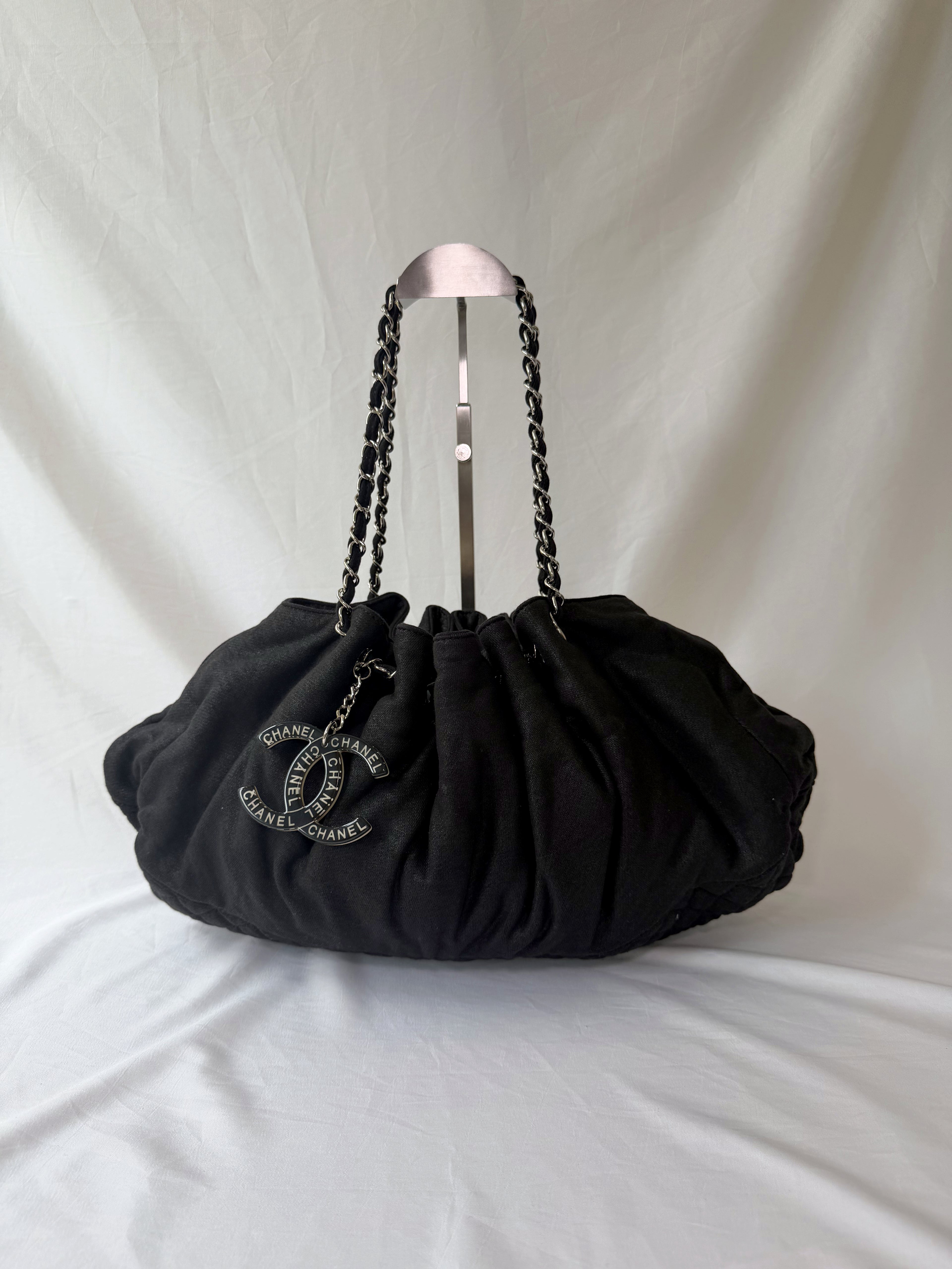 Chanel Melrose Cabas Tote in Black Canvas With CC Charm