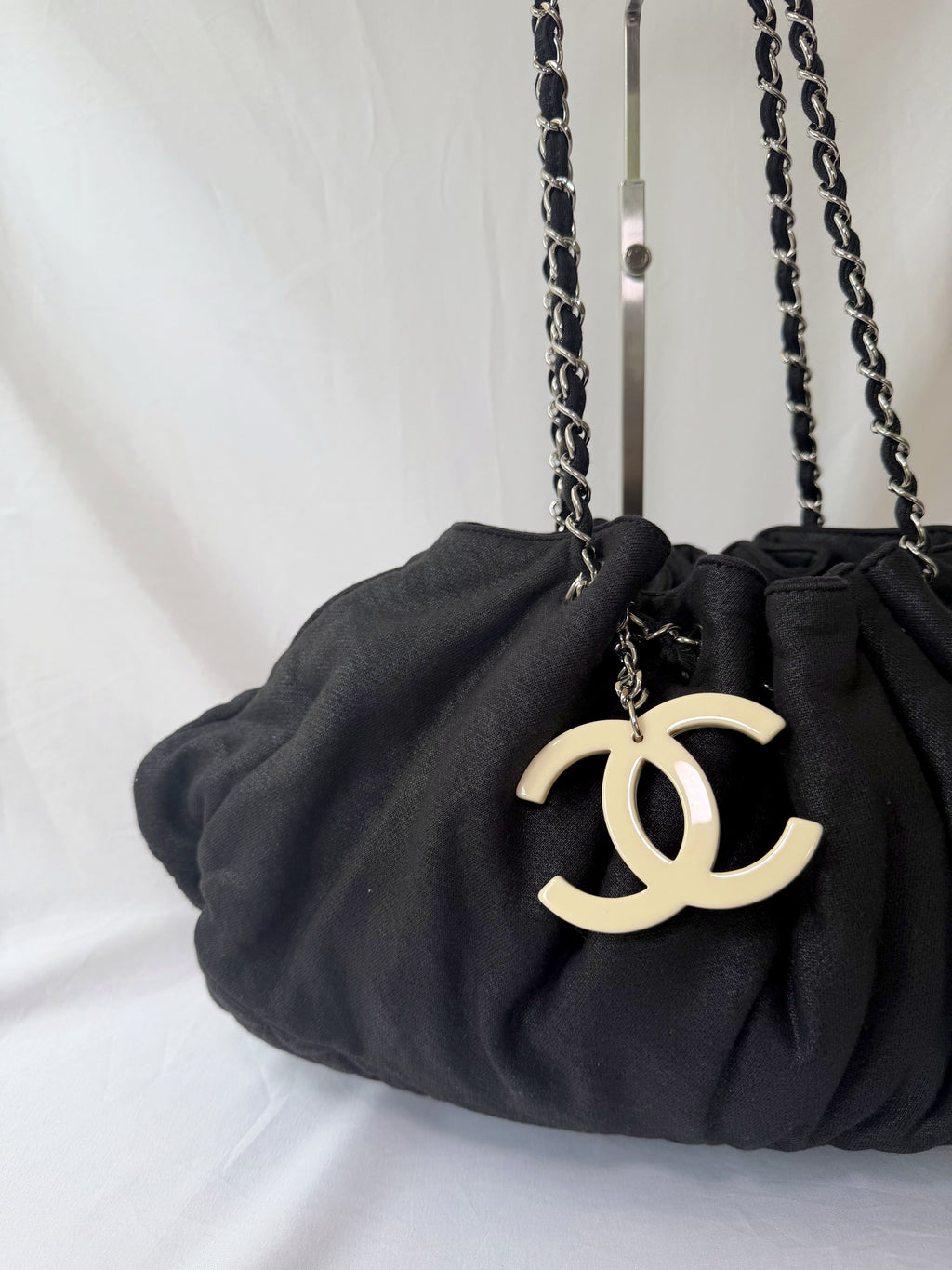 Chanel Melrose Cabas Tote in Black Canvas With CC Charm