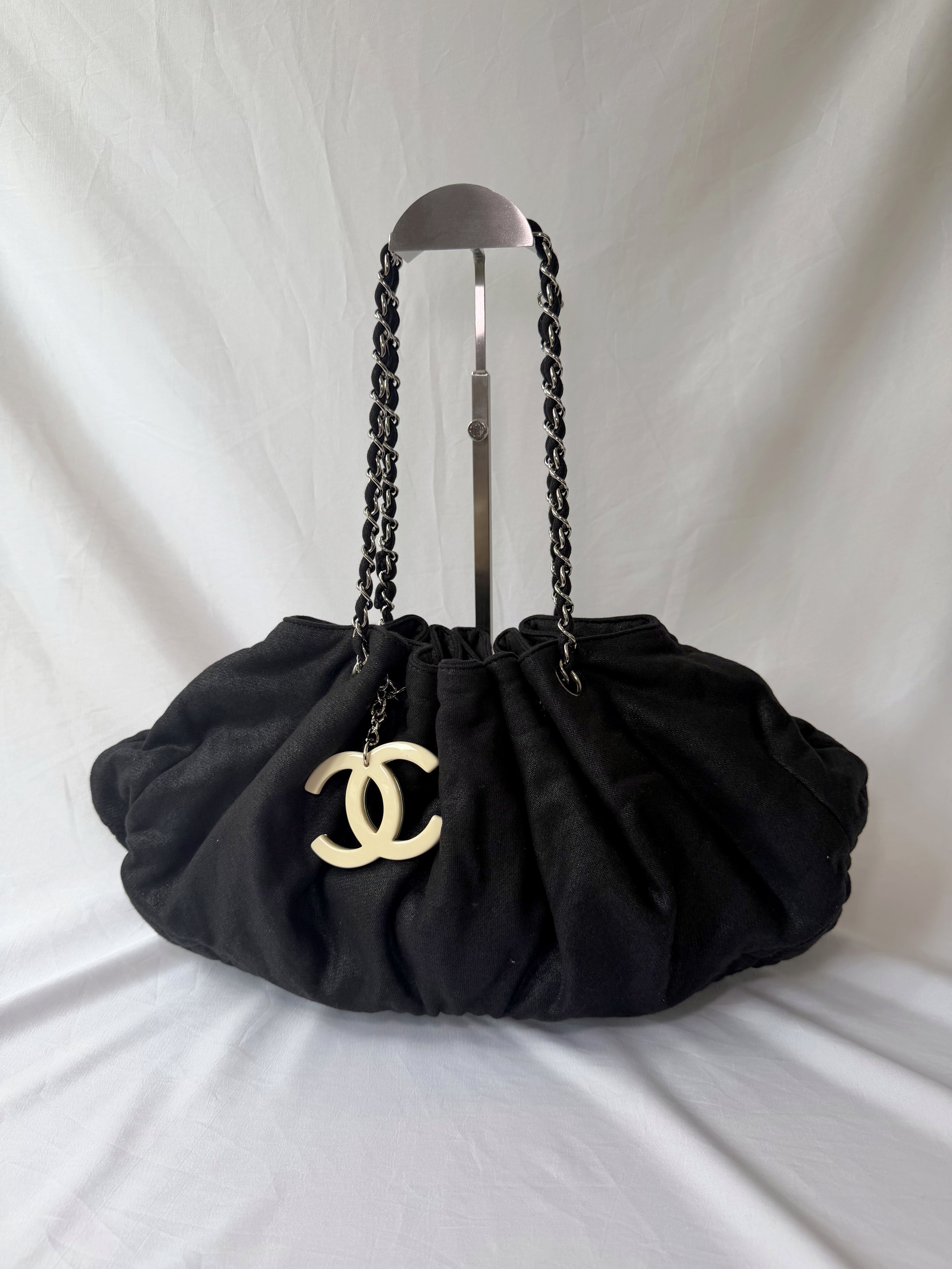 Chanel Melrose Cabas Tote in Black Canvas With CC Charm