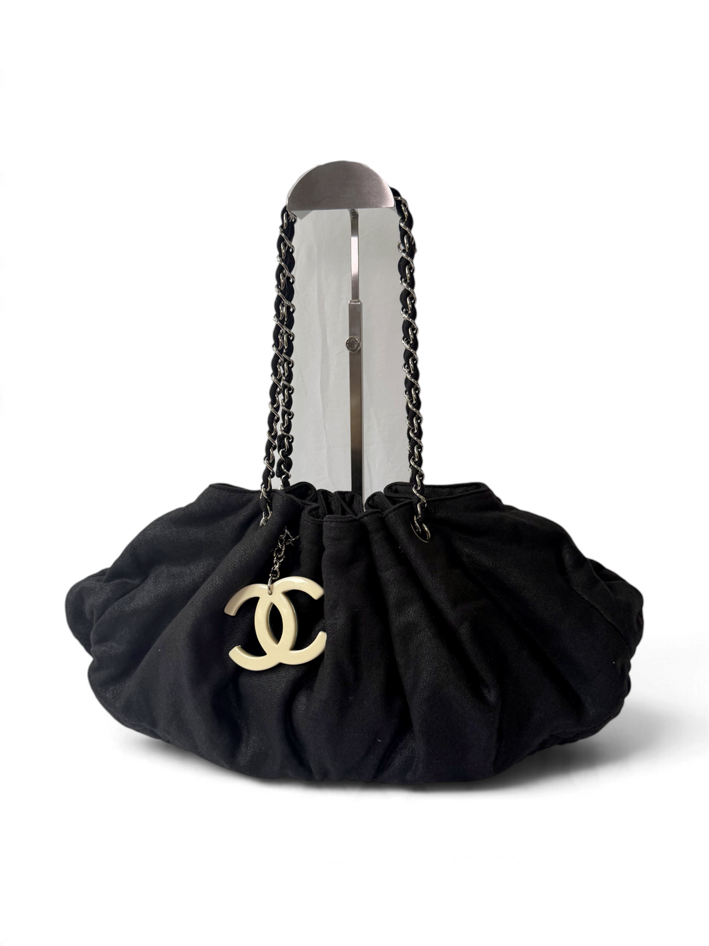 Chanel Melrose Cabas Tote in Black Canvas With CC Charm