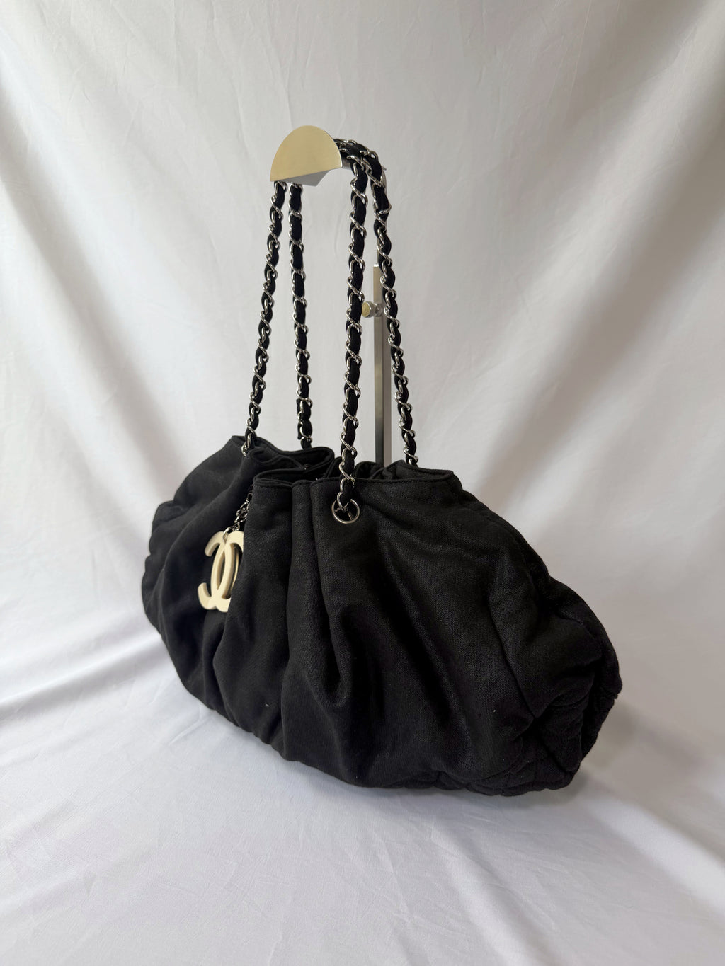 Chanel Melrose Cabas Tote in Black Canvas With CC Charm