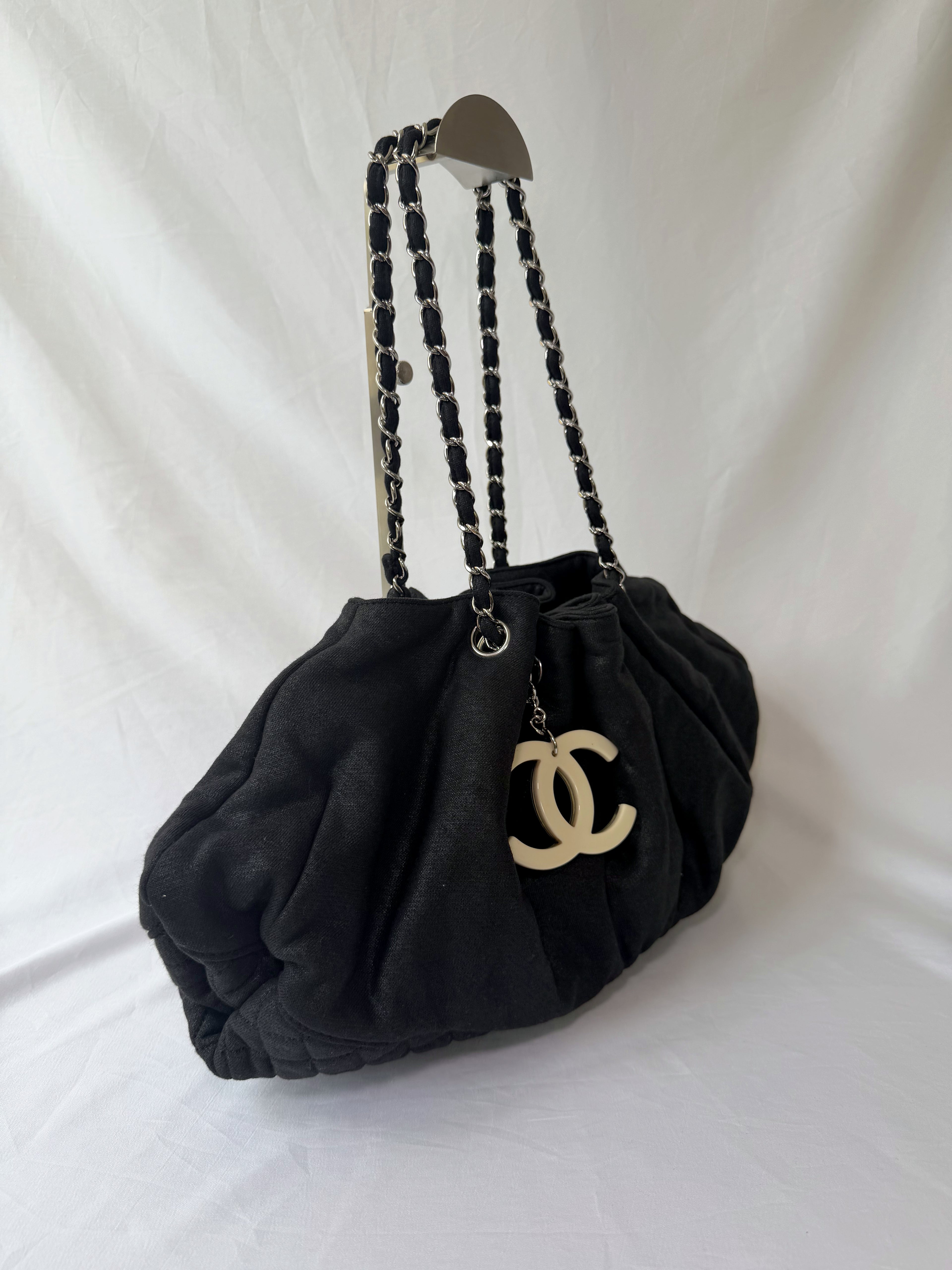 Chanel Melrose Cabas Tote in Black Canvas With CC Charm