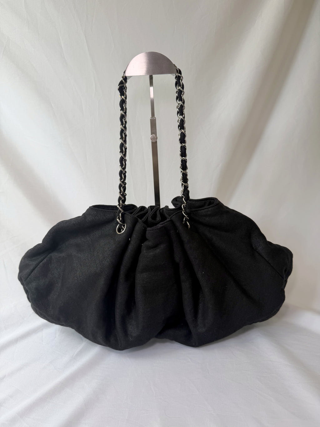 Chanel Melrose Cabas Tote in Black Canvas With CC Charm