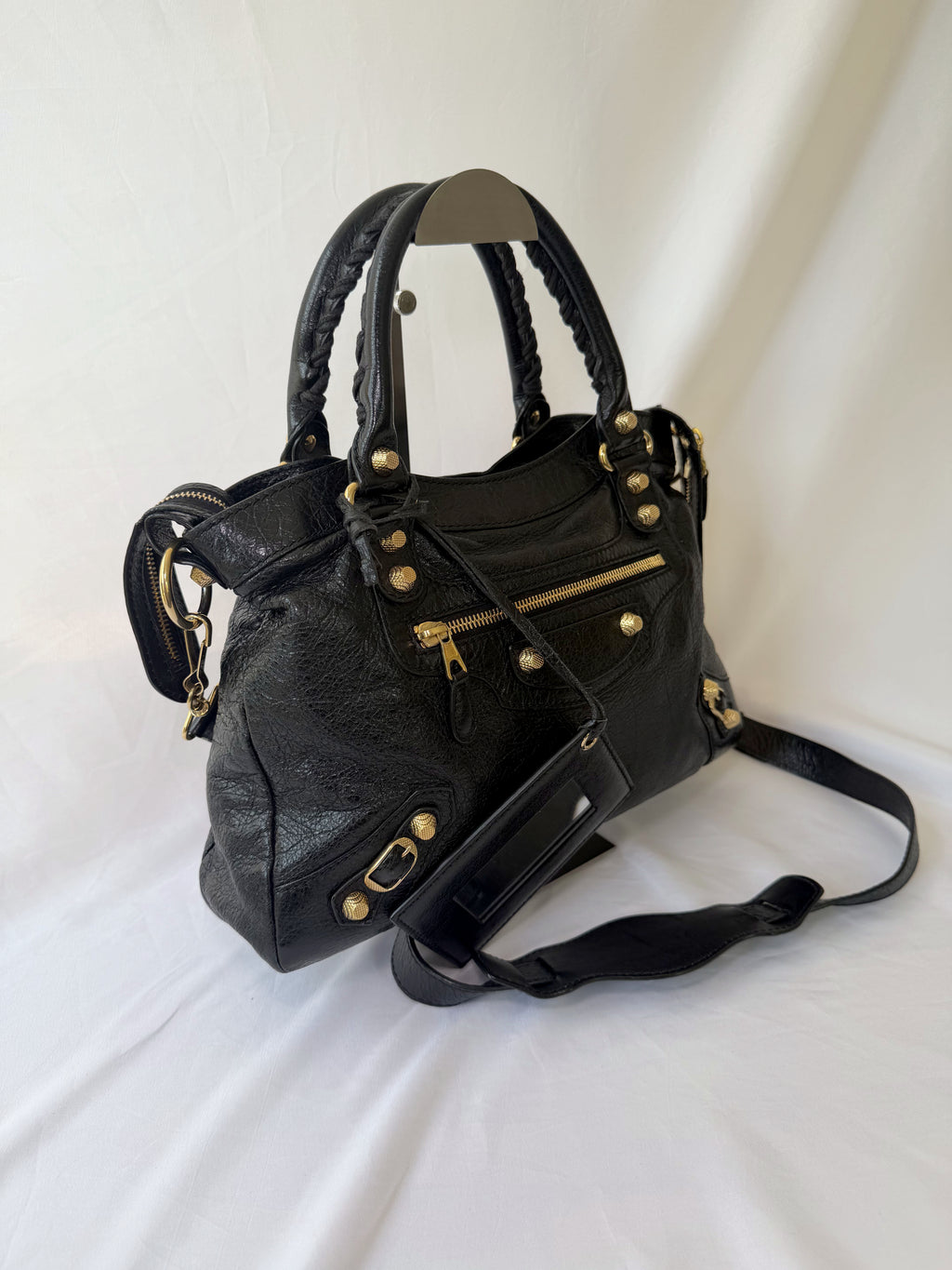 Balancing The Town Bag with Giant Gold Hardware in Black