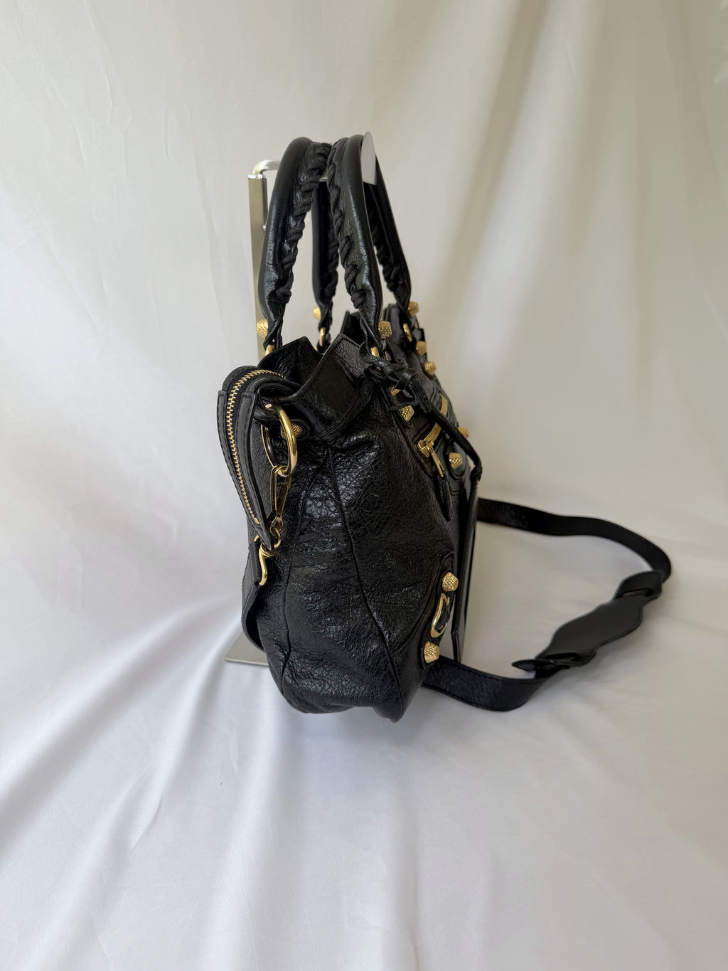Balancing The Town Bag with Giant Gold Hardware in Black