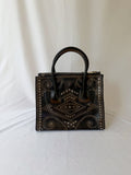Prada Galleria Studded Tote in Burnished Brown Calfskin with Eyelets & Studs