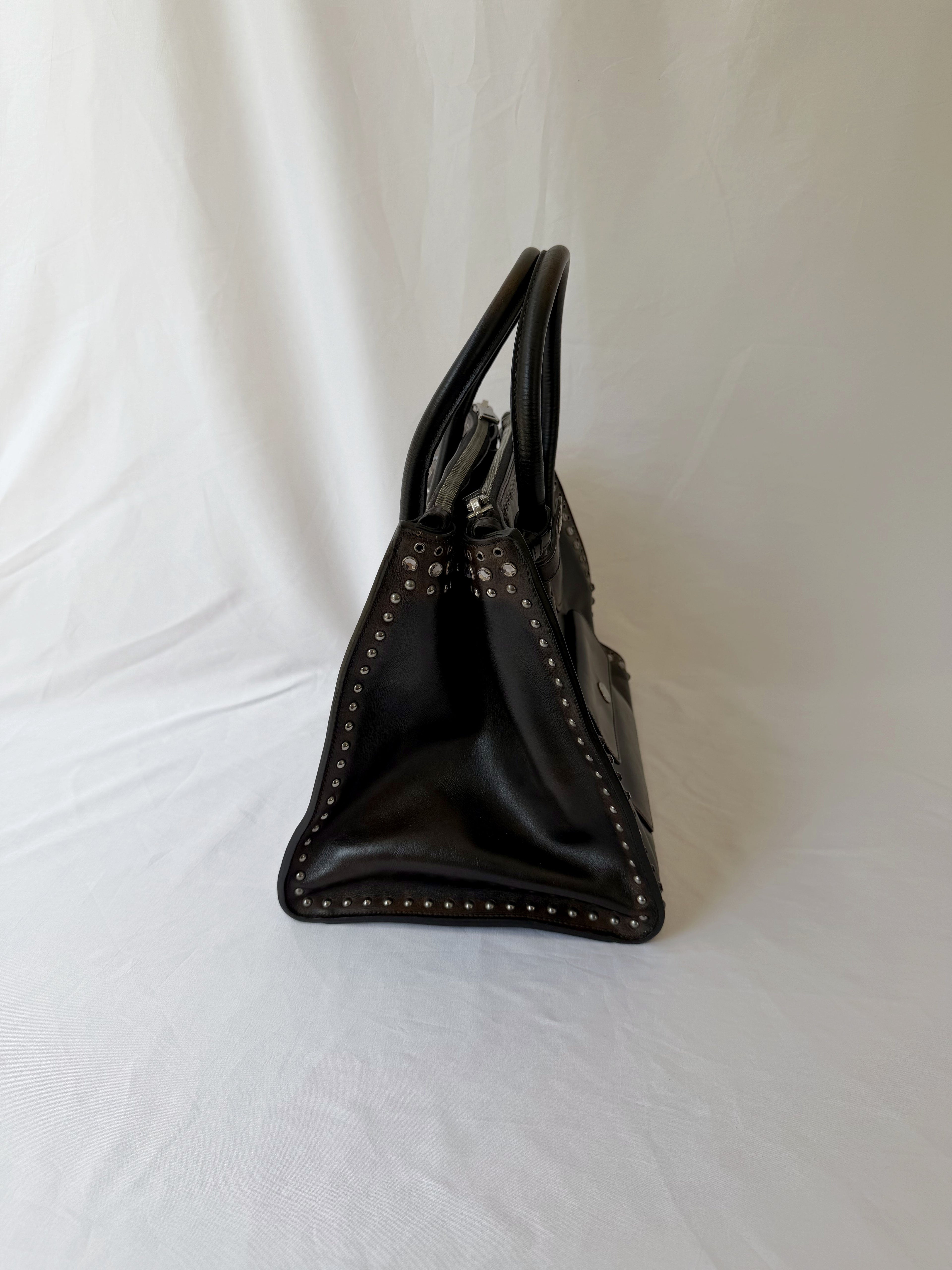Prada Galleria Studded Tote in Burnished Brown Calfskin with Eyelets & Studs