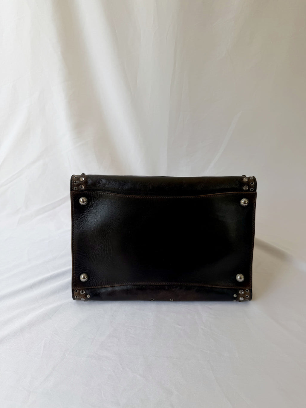 Prada Galleria Studded Tote in Burnished Brown Calfskin with Eyelets & Studs