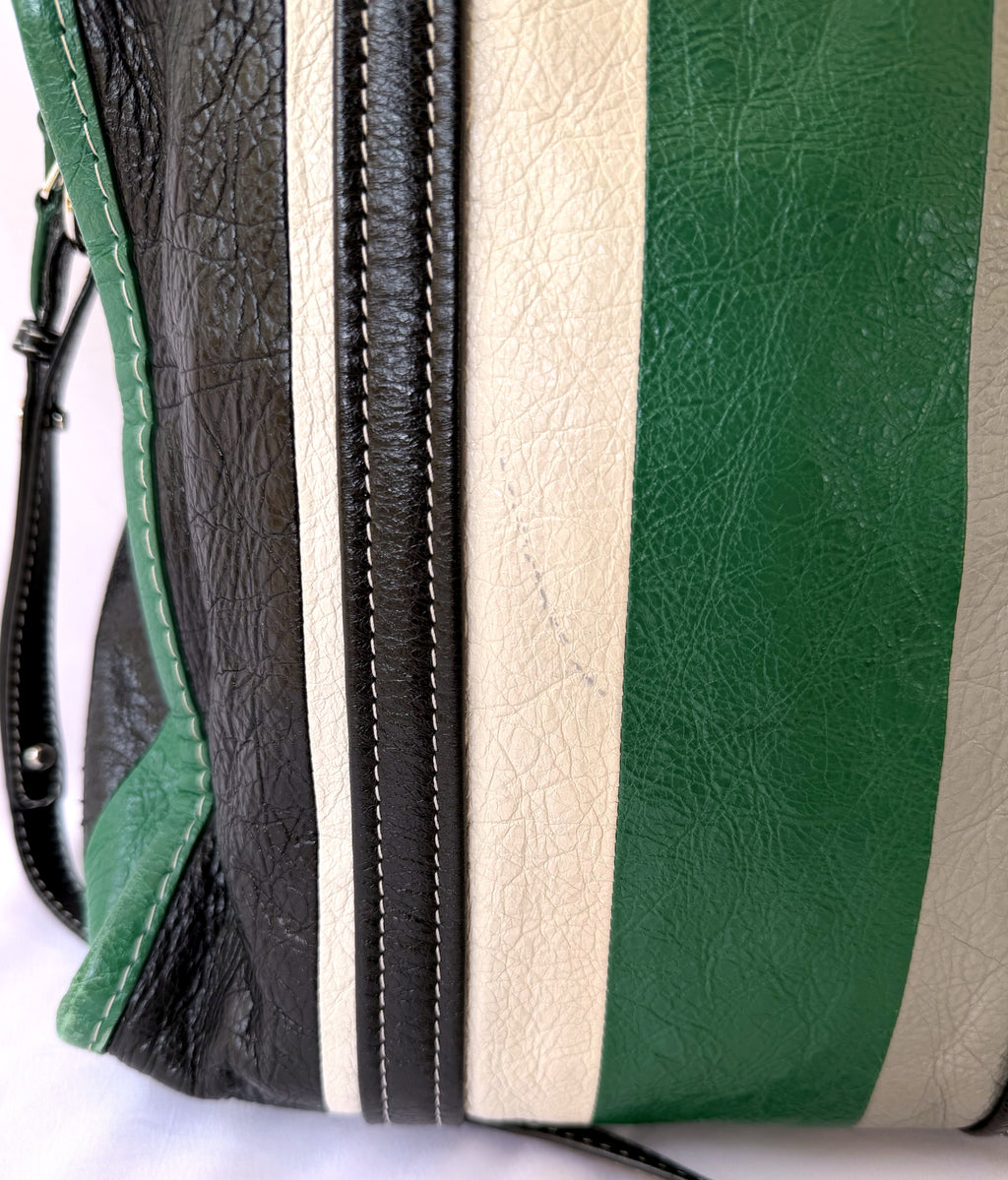 Balenciaga Bazar Shopper with Green/White/Black Stripe in Arena Leather