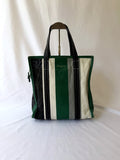 Balenciaga Bazar Shopper with Green/White/Black Stripe in Arena Leather