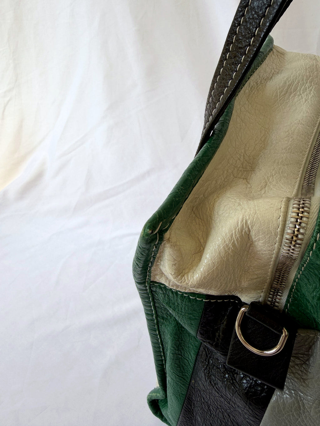 Balenciaga Bazar Shopper with Green/White/Black Stripe in Arena Leather