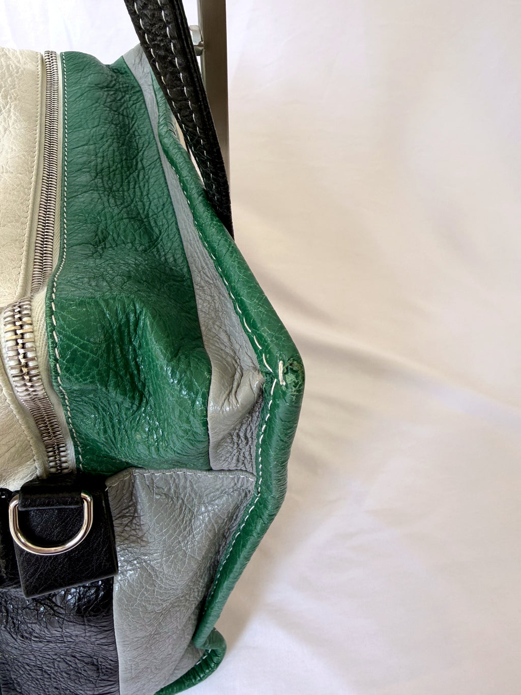 Balenciaga Bazar Shopper with Green/White/Black Stripe in Arena Leather