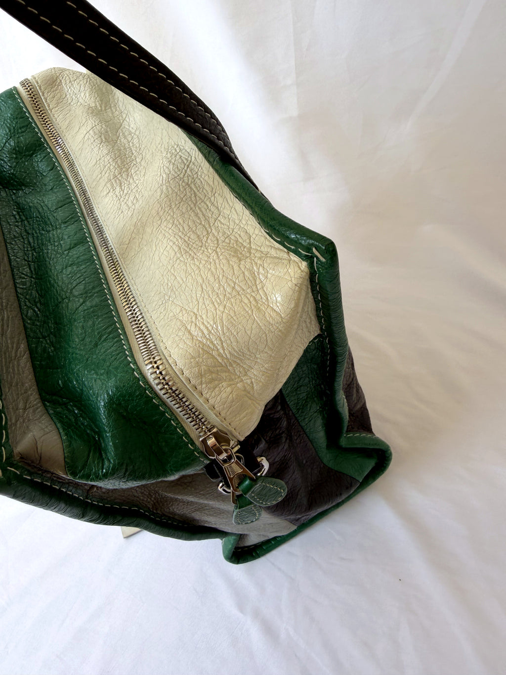Balenciaga Bazar Shopper with Green/White/Black Stripe in Arena Leather