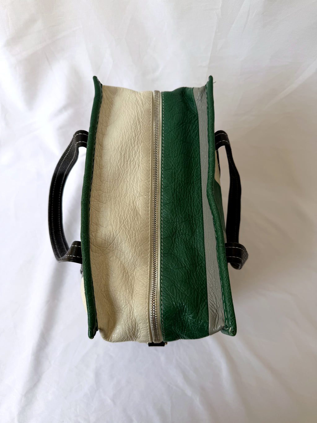 Balenciaga Bazar Shopper with Green/White/Black Stripe in Arena Leather