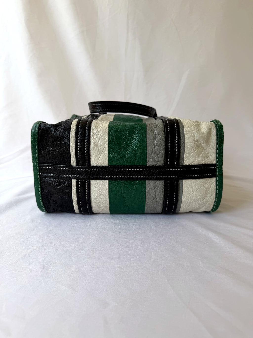 Balenciaga Bazar Shopper with Green/White/Black Stripe in Arena Leather