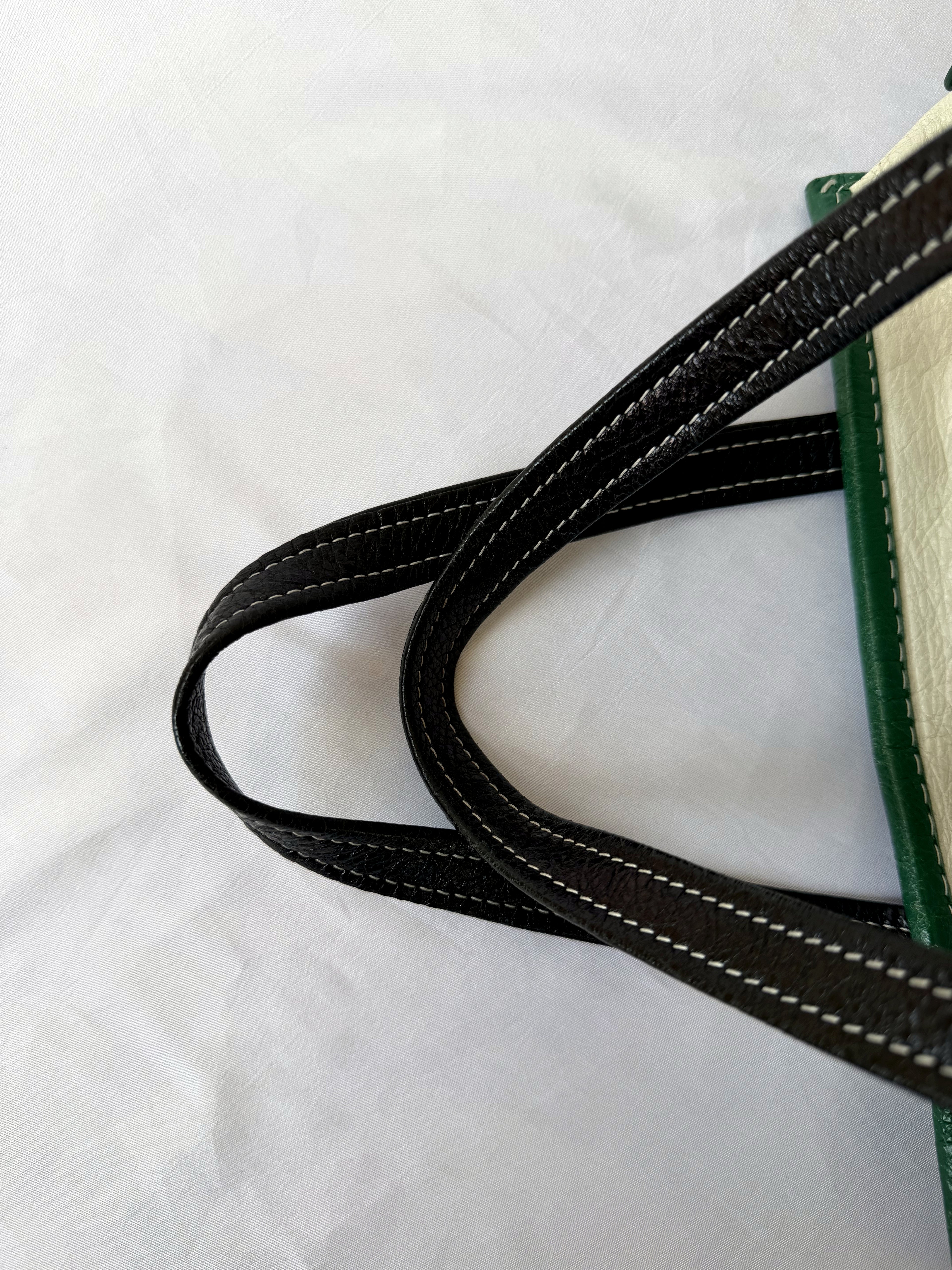 Balenciaga Bazar Shopper with Green/White/Black Stripe in Arena Leather