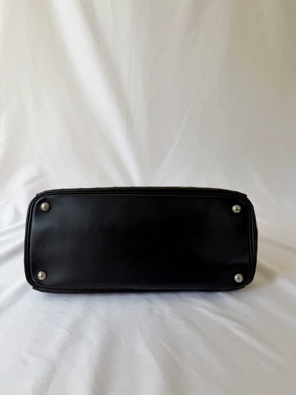 Prada Galleria Eyelet Tote in Black Calfskin with Metal Eyelets