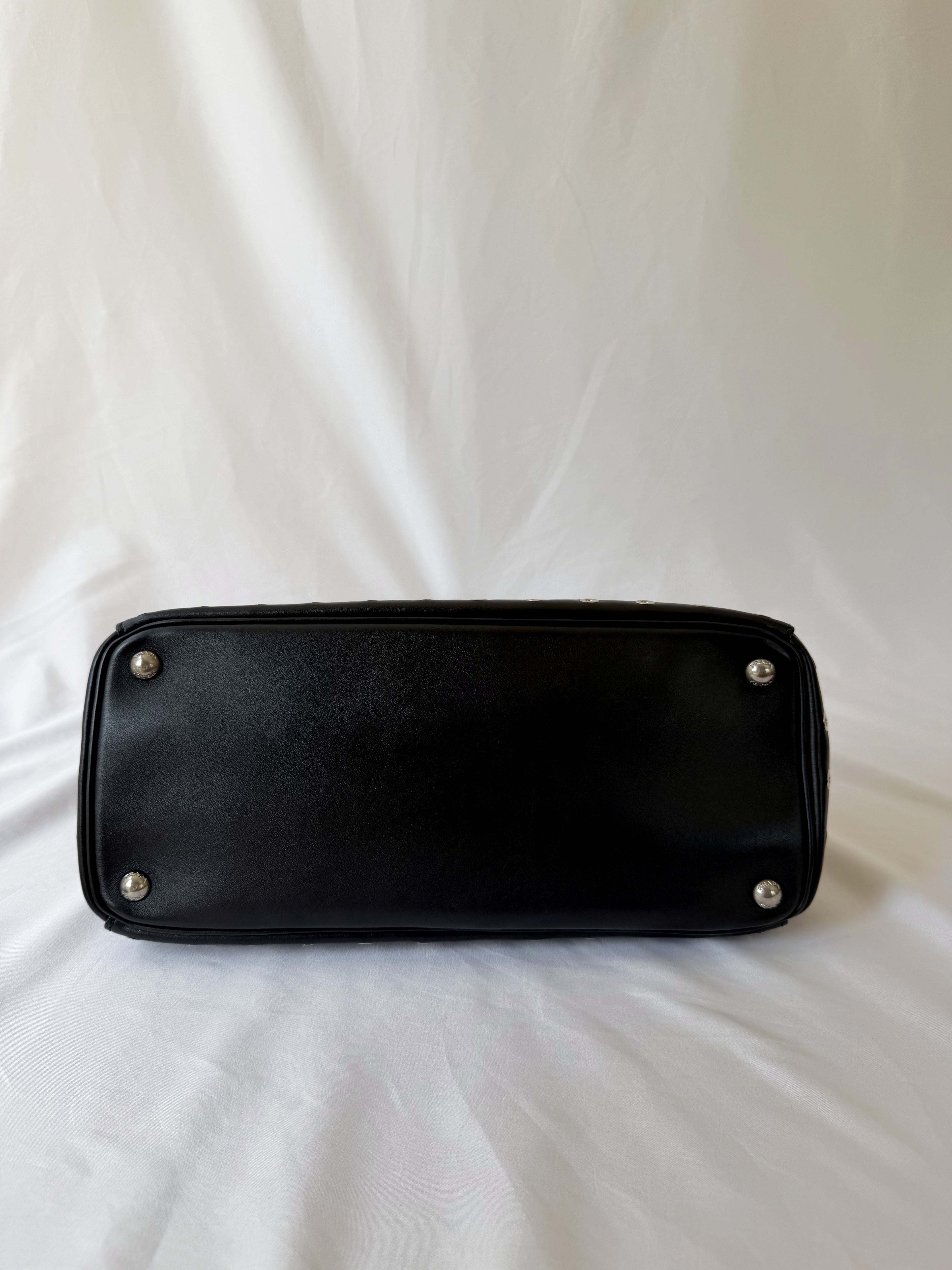 Prada Galleria Eyelet Tote in Black Calfskin with Metal Eyelets