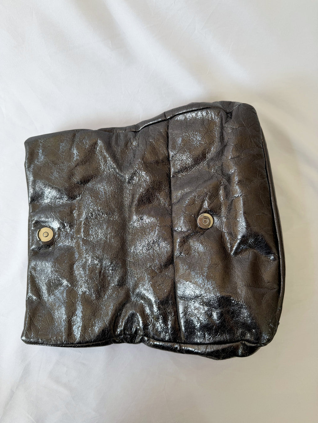 Balenciaga Monaco Medium Chain Bag in Metallic Anthracite/Gunmetal, Crinkled Metallic Leather