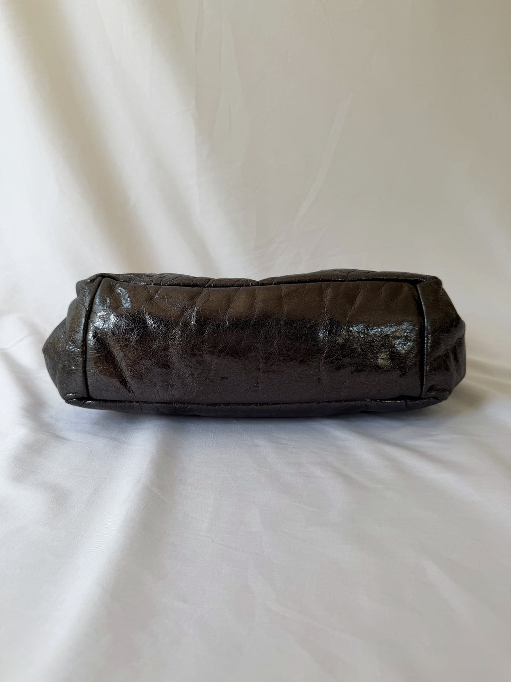 Balenciaga Monaco Medium Chain Bag in Metallic Anthracite/Gunmetal, Crinkled Metallic Leather