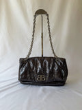 Balenciaga Monaco Medium Chain Bag in Metallic Anthracite/Gunmetal, Crinkled Metallic Leather