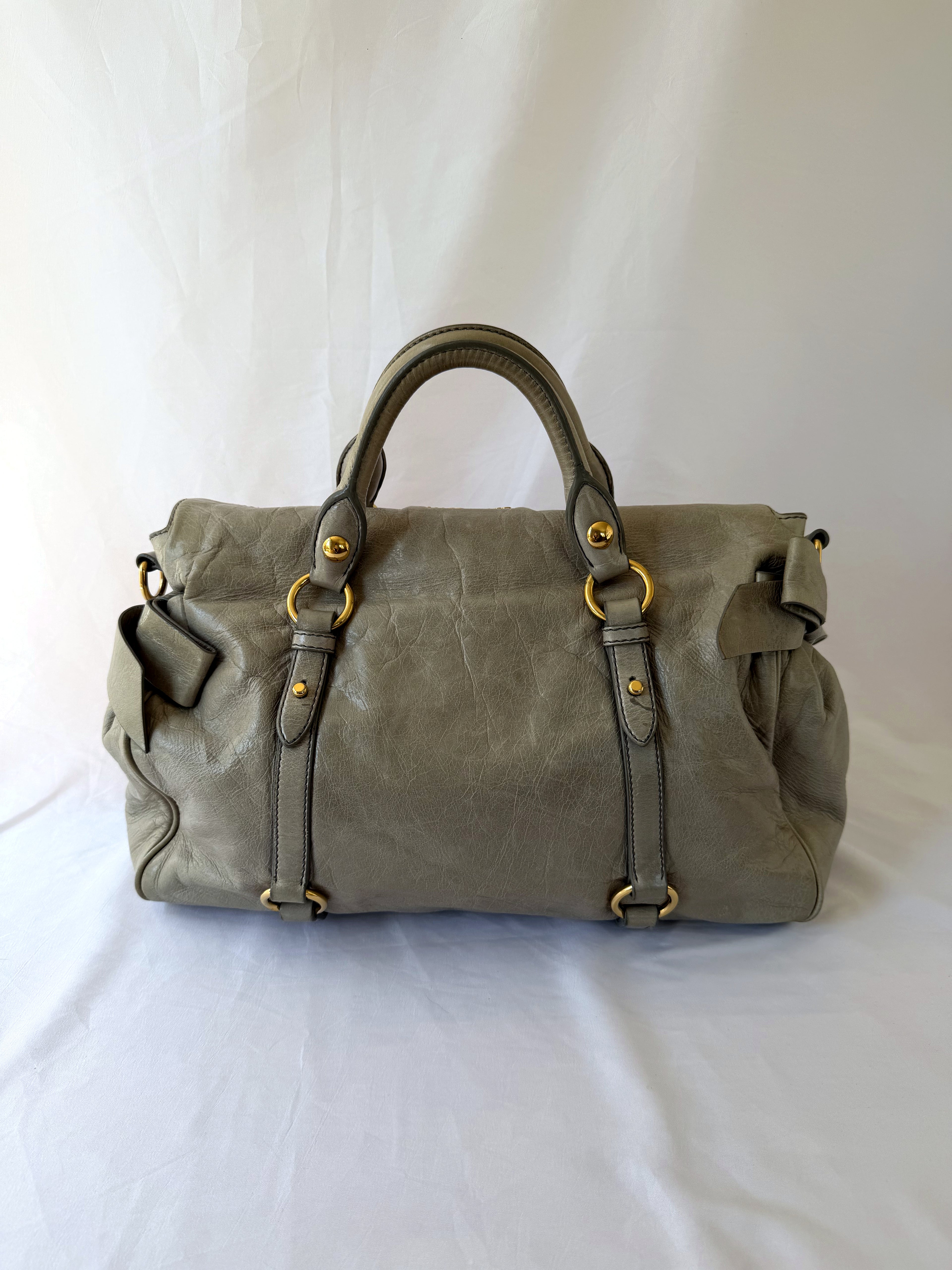 Miu Miu Vitello Lux Satchel in Greige/Taupe
