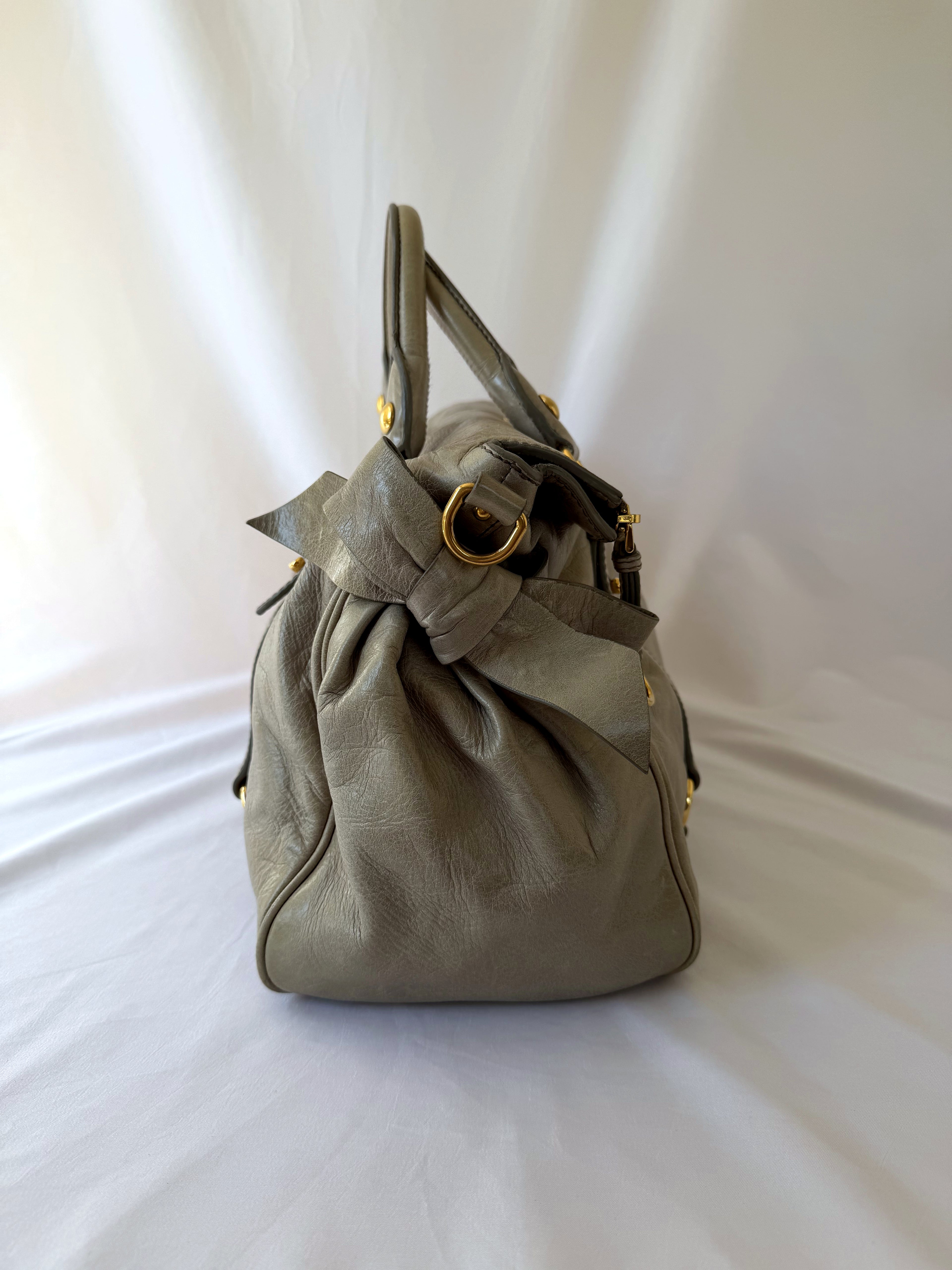 Miu Miu Vitello Lux Satchel in Greige/Taupe