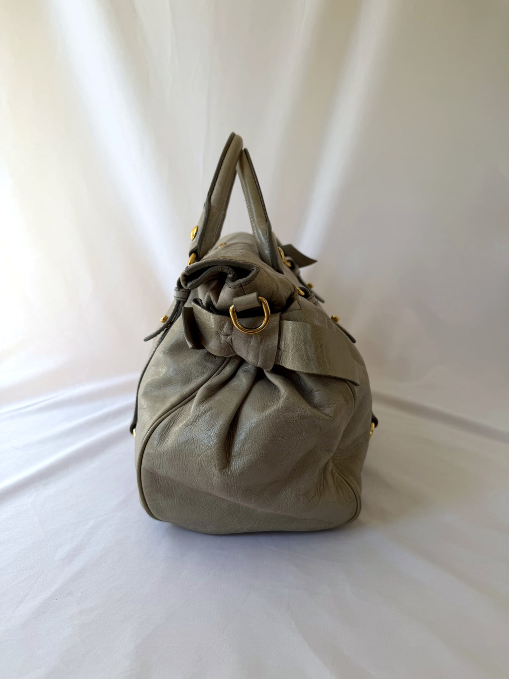 Miu Miu Vitello Lux Satchel in Greige/Taupe
