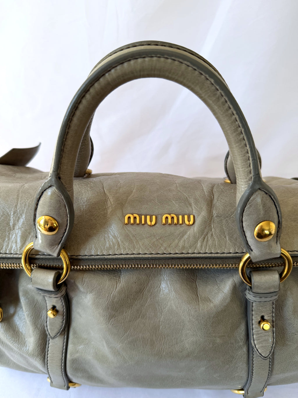 Miu Miu Vitello Lux Satchel in Greige/Taupe