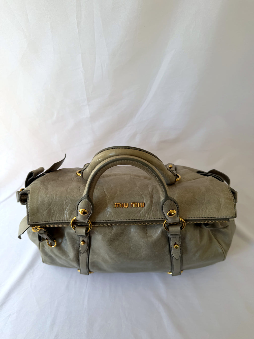 Miu Miu Vitello Lux Satchel in Greige/Taupe