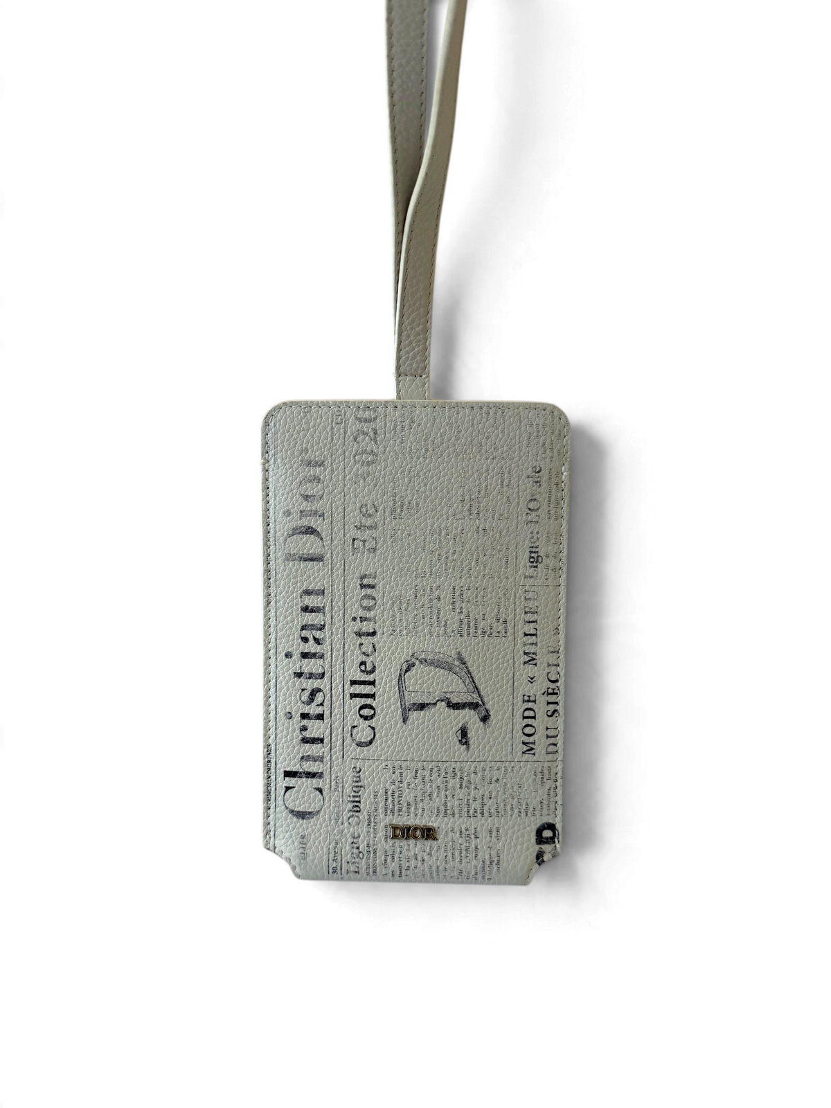 Christian Dior x Daniel Arsham Phone Holder with Newspaper Print, Grained Calfskin