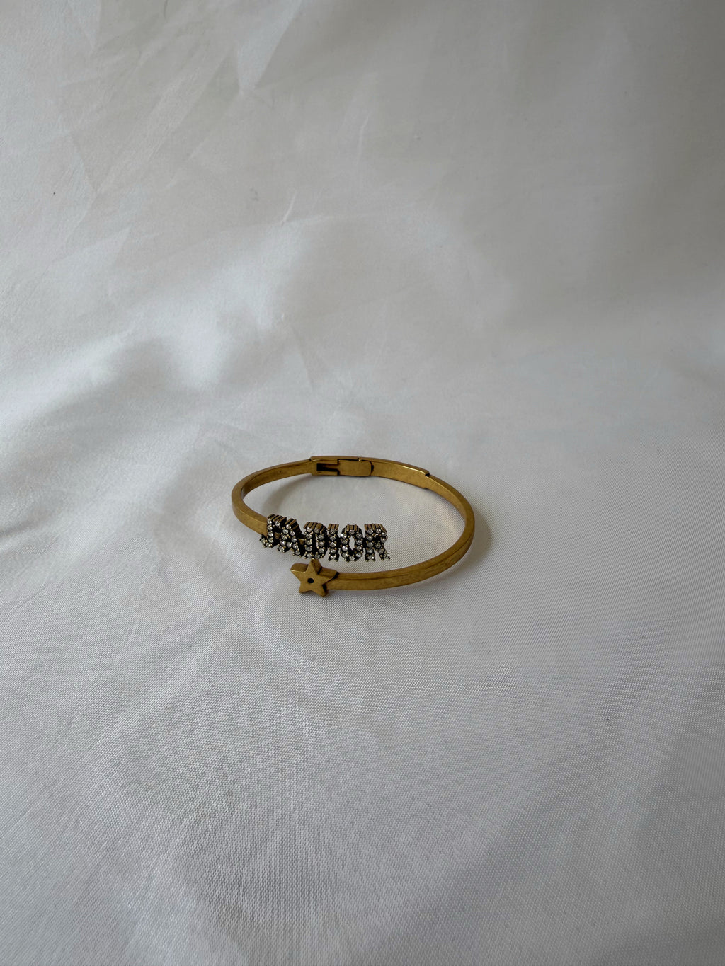 Christian Dior "J'Adior" Bangle Bracelet in Antique Gold-Tone, Crystal Embellished