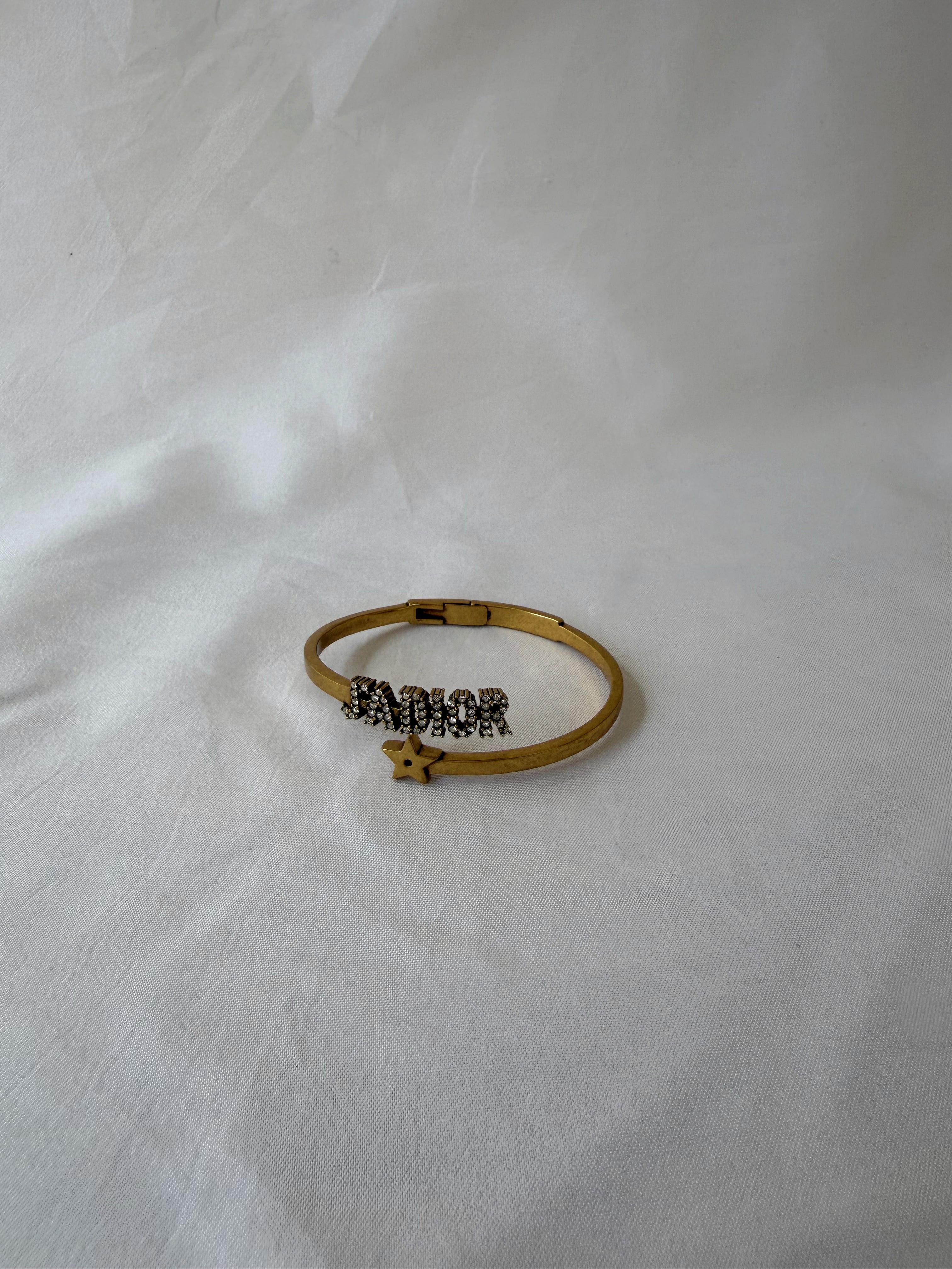 Christian Dior "J'Adior" Bangle Bracelet in Antique Gold-Tone, Crystal Embellished