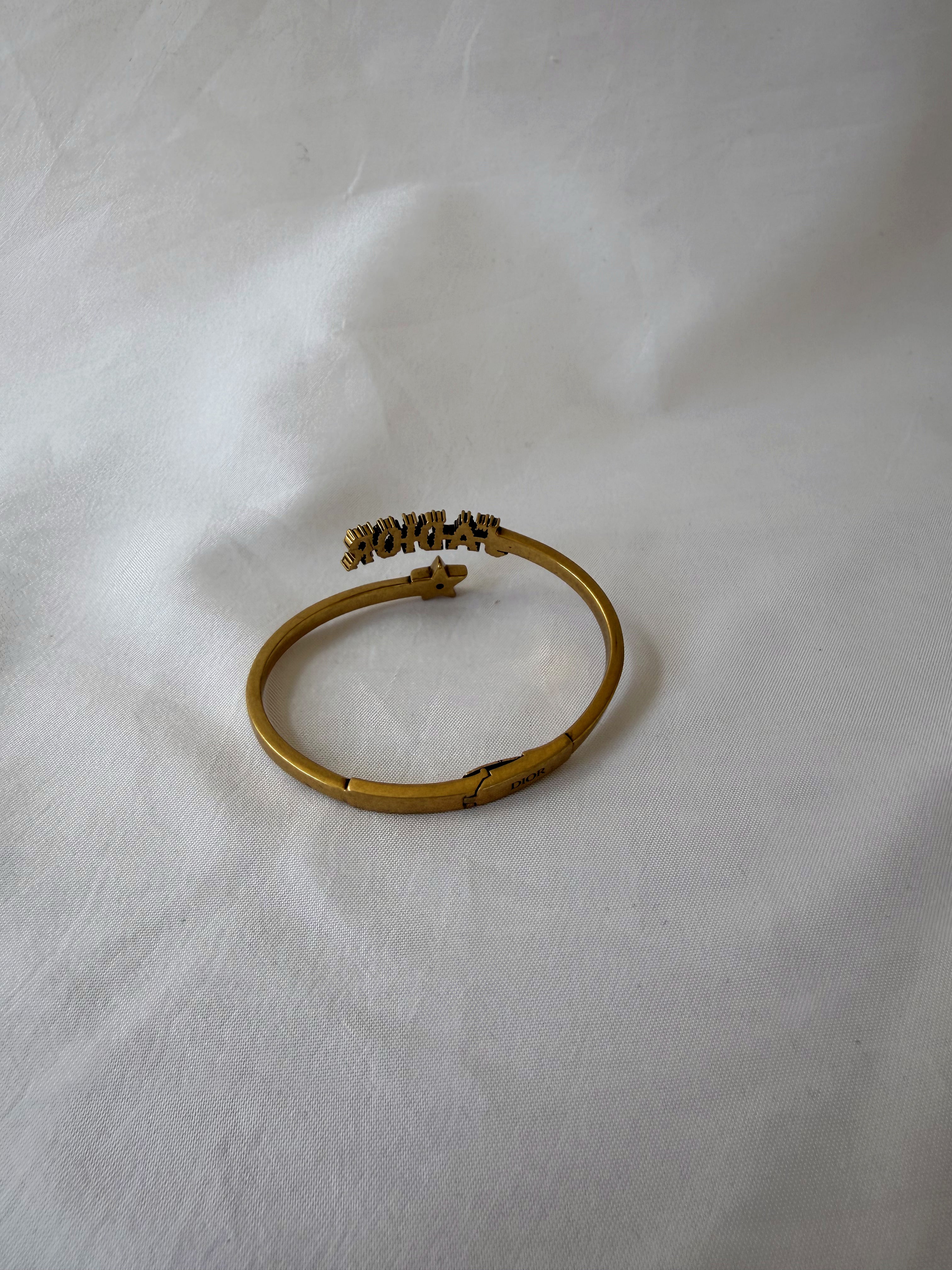 Christian Dior "J'Adior" Bangle Bracelet in Antique Gold-Tone, Crystal Embellished