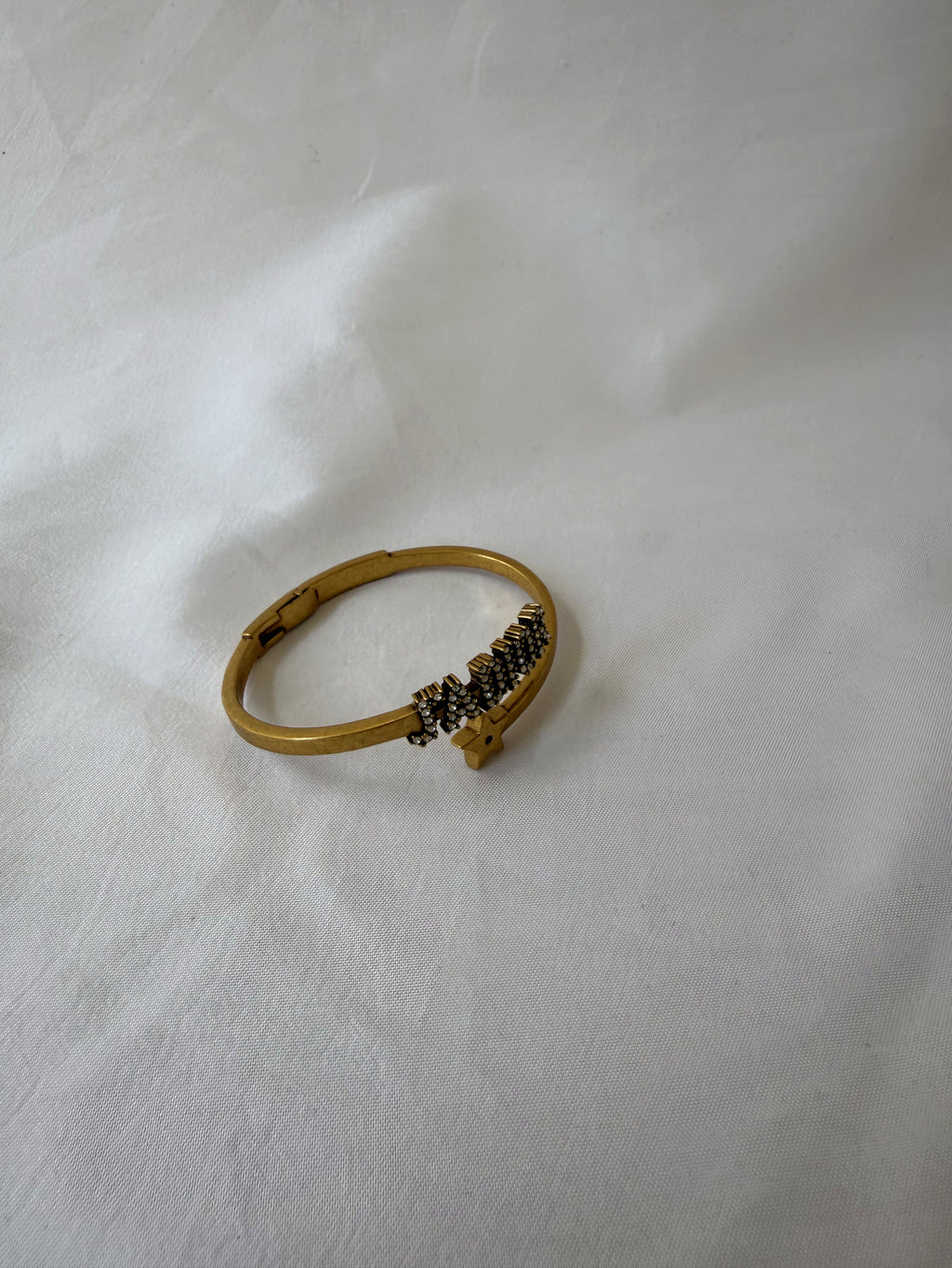 Christian Dior "J'Adior" Bangle Bracelet in Antique Gold-Tone, Crystal Embellished