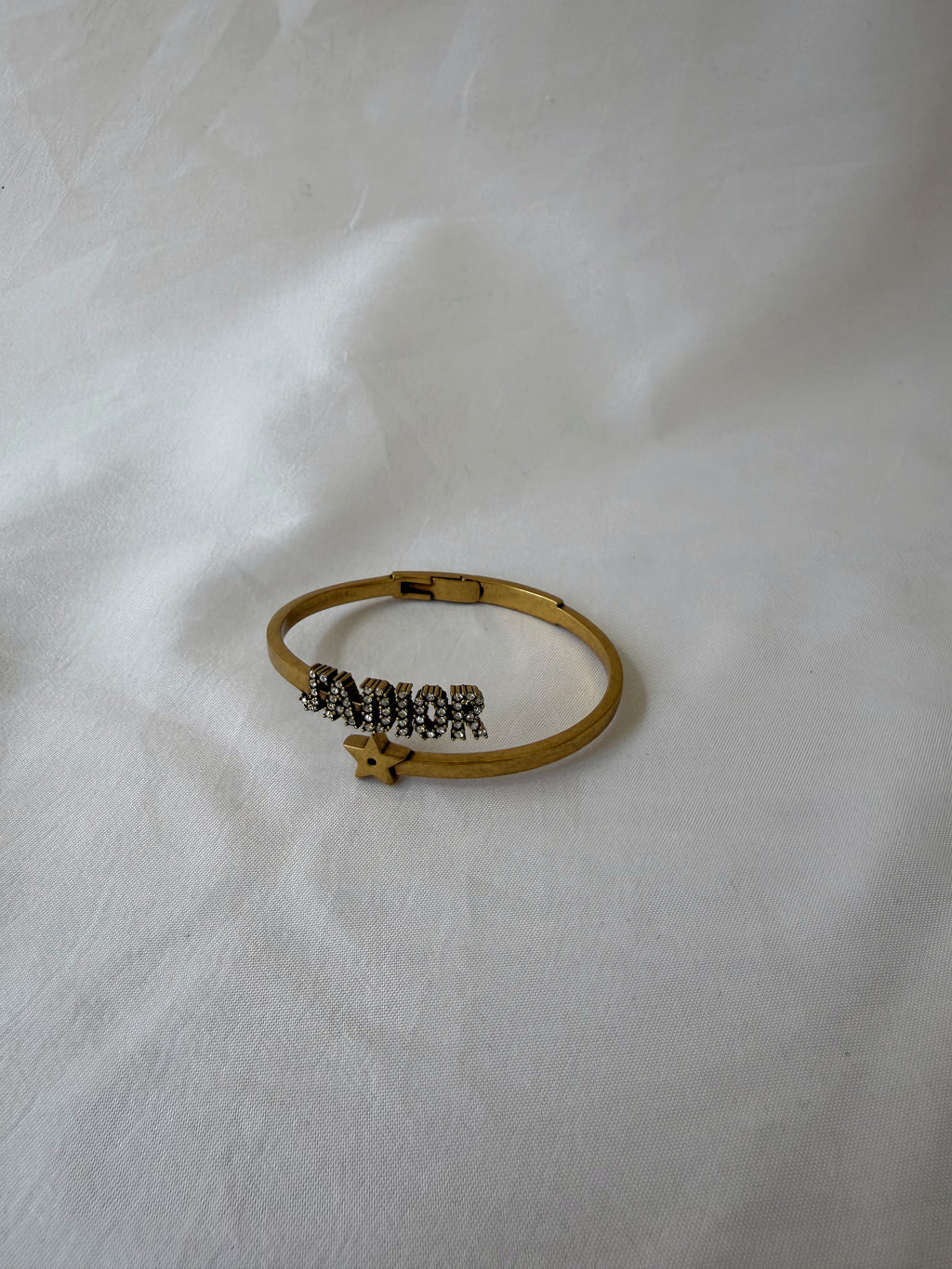Christian Dior "J'Adior" Bangle Bracelet in Antique Gold-Tone, Crystal Embellished