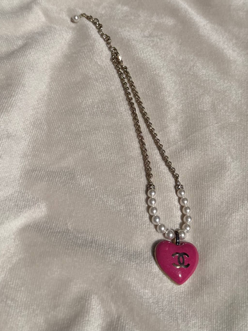 Chanel Pink Heart Pendant Necklace with Faux Pearl & Crystal, 2023